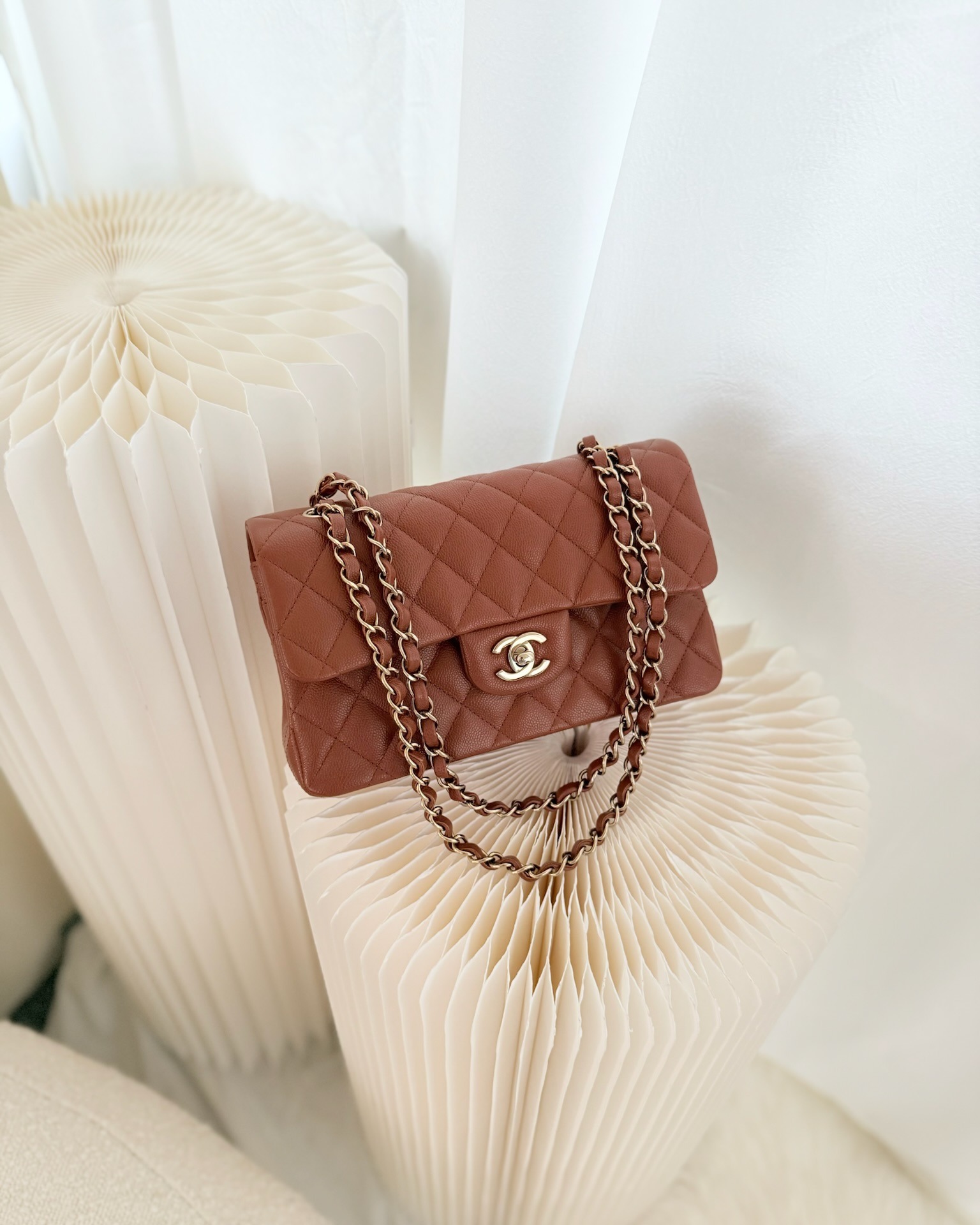Chanel Small S/M Classic Flap Quilted Brown Caviar