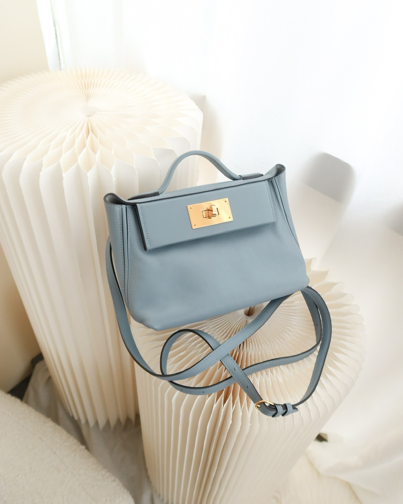 Hermès 24/24 21 Mini Bleu Lin J7 Evercolor/ Swift