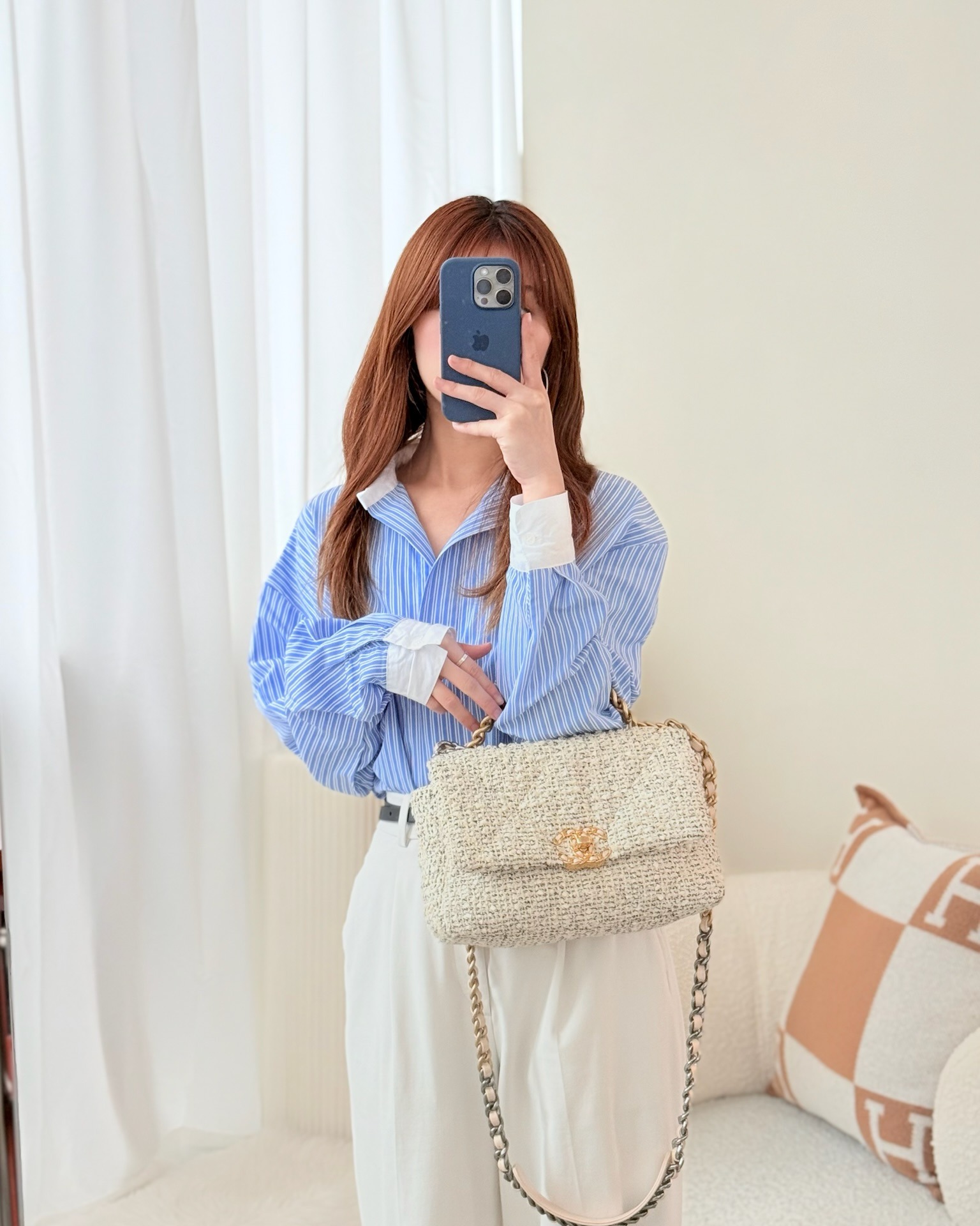 Chanel 19 Small Tweed Oreo Cream Mixed Hardware