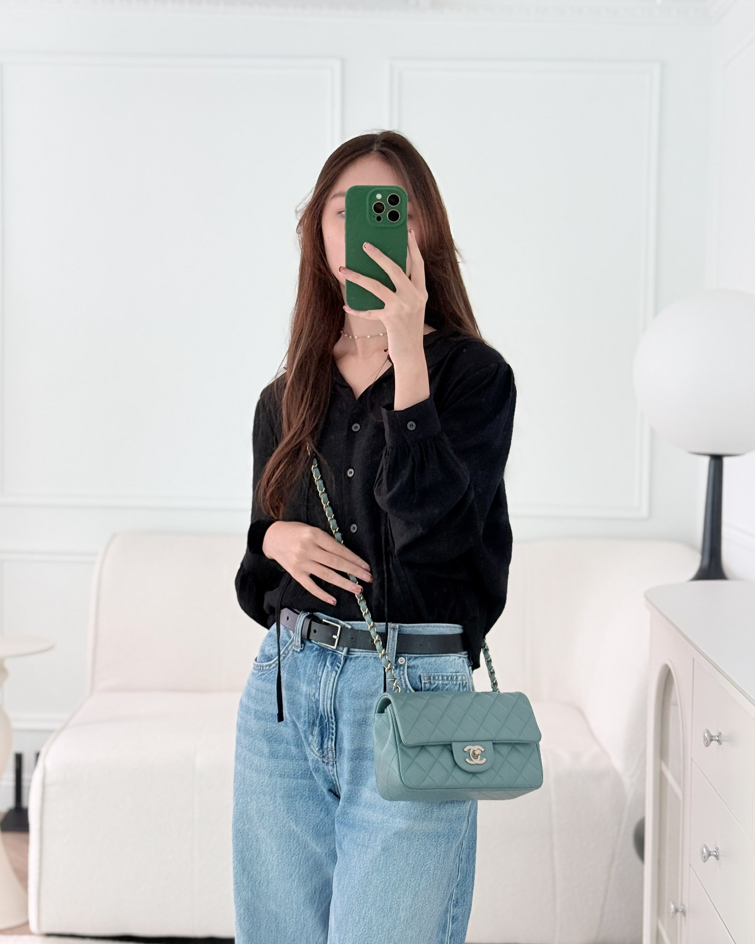 Chanel Quilted Mini Rectangular Flap Turquoise Blue Lambskin