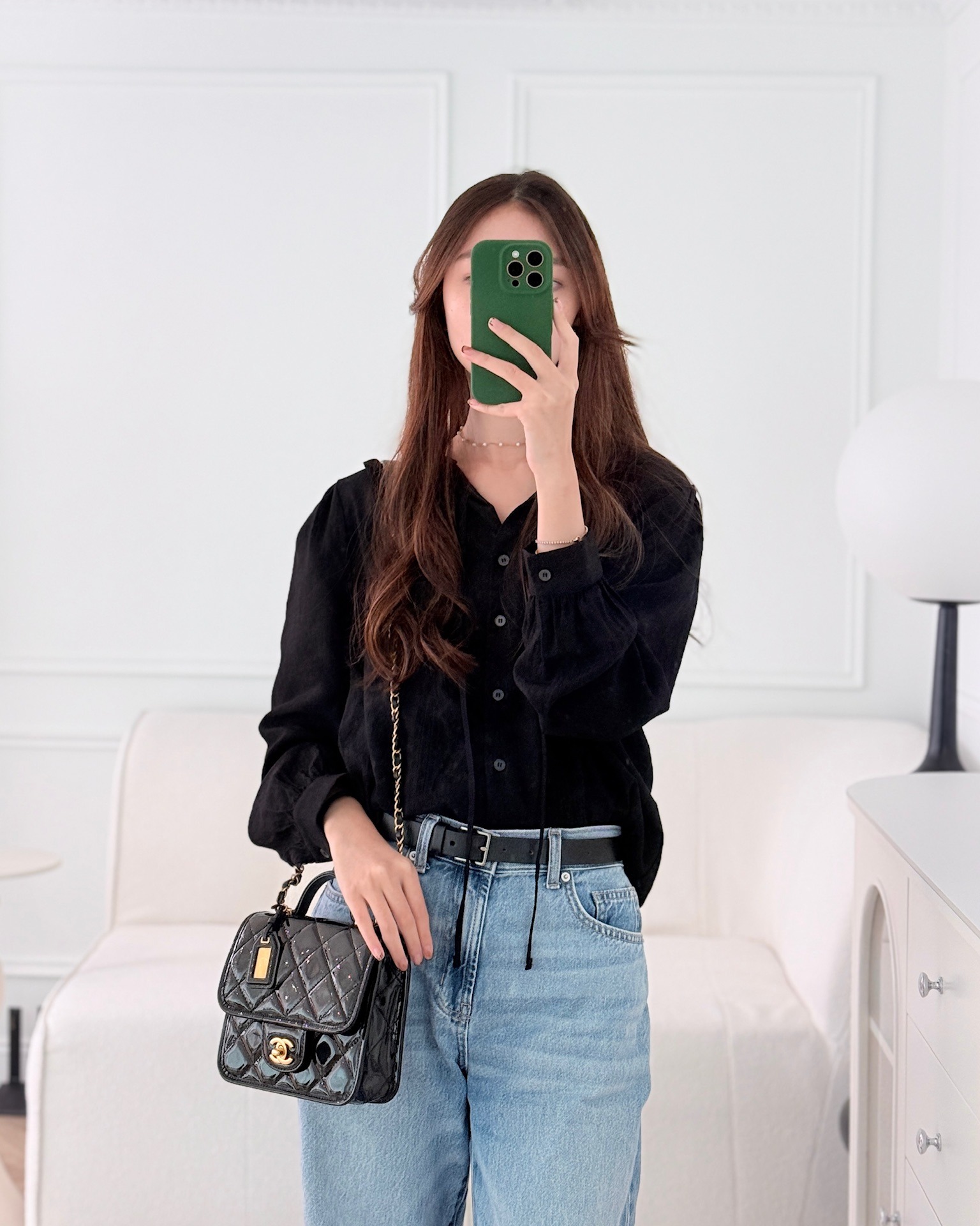 Chanel Mini School Memory Top Handle Flap Black Patent 22K