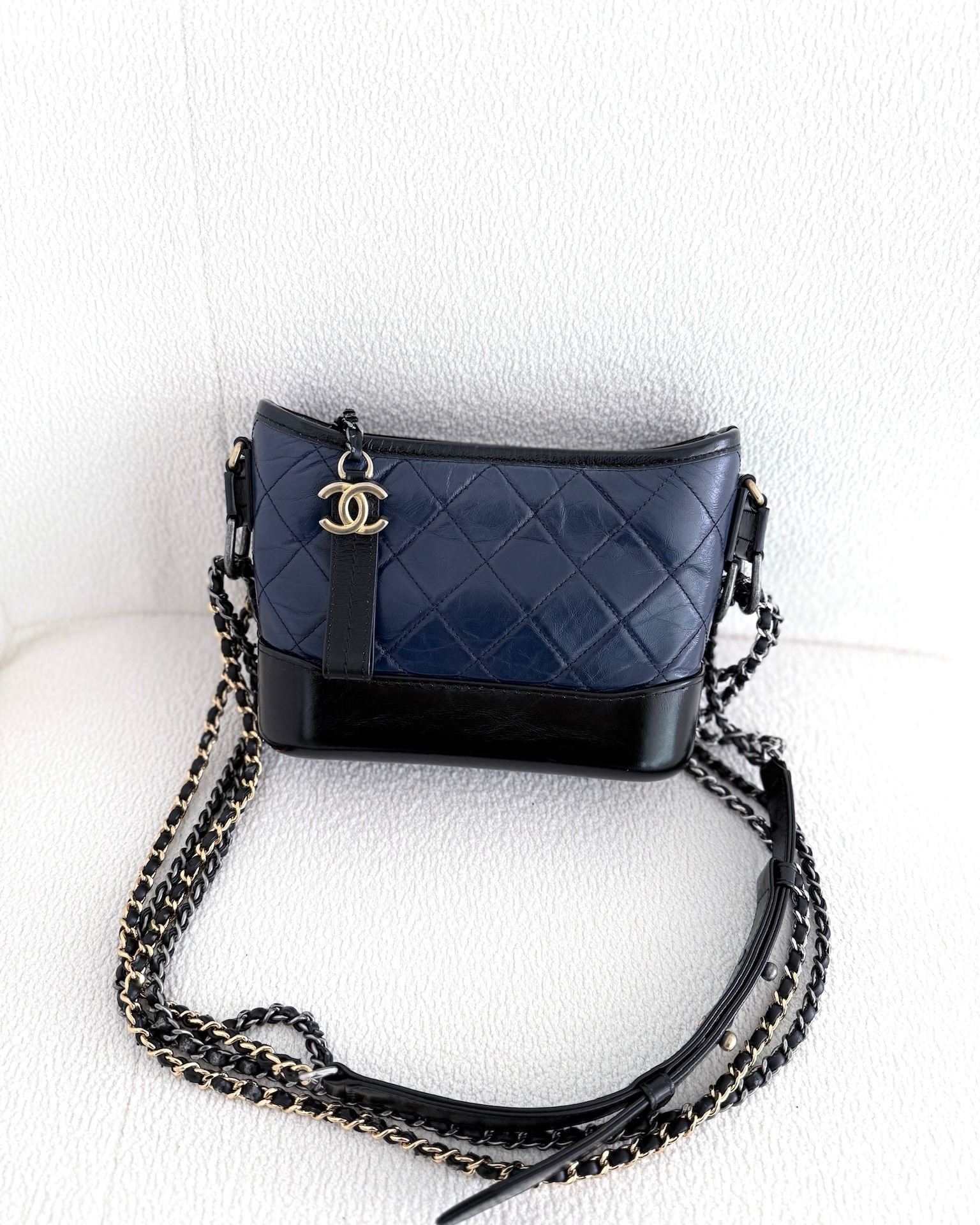 Chanel Small Gabrielle Hobo Quilted Black Navy Aged Calfskin