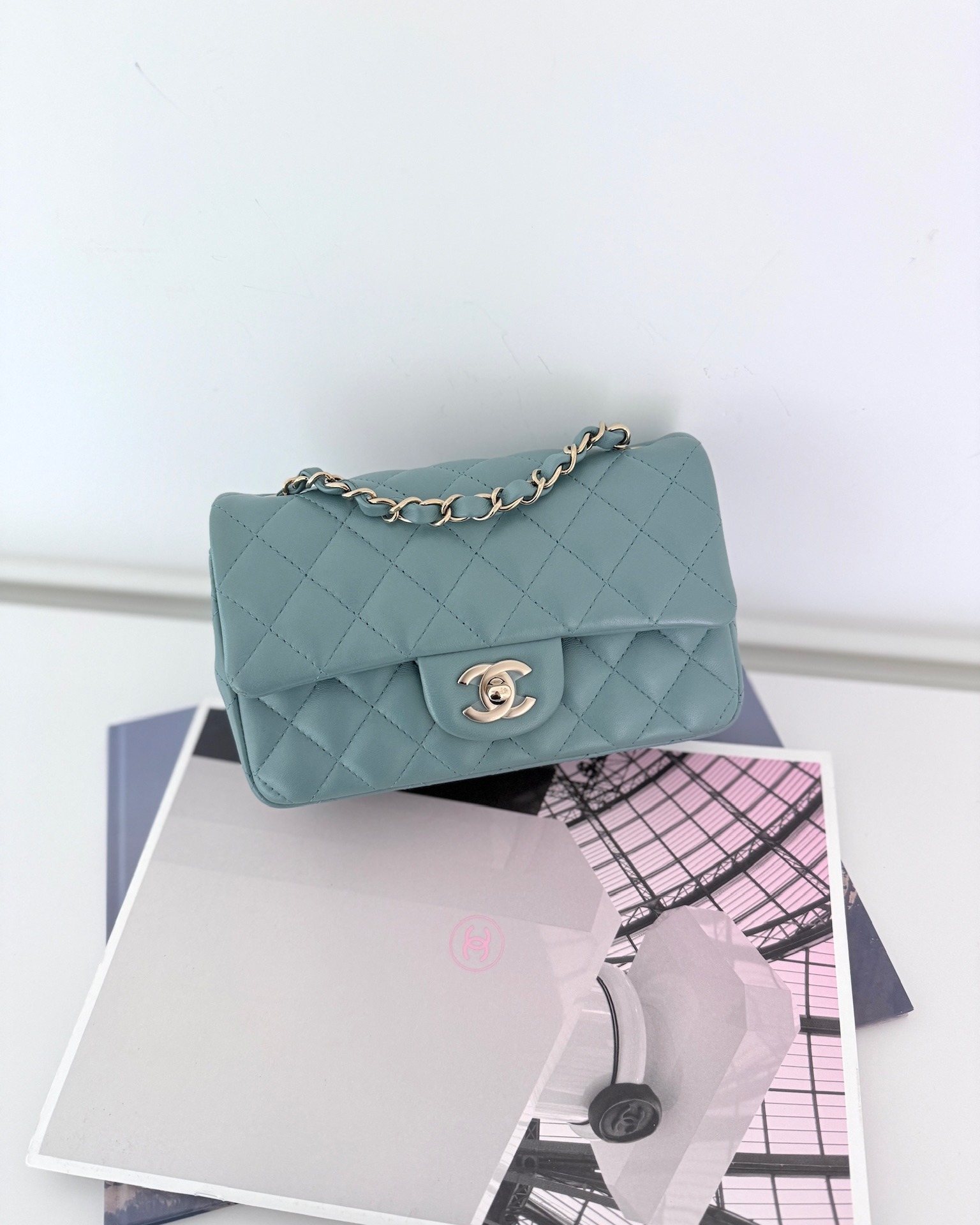 Chanel Quilted Mini Rectangular Flap Turquoise Blue Lambskin