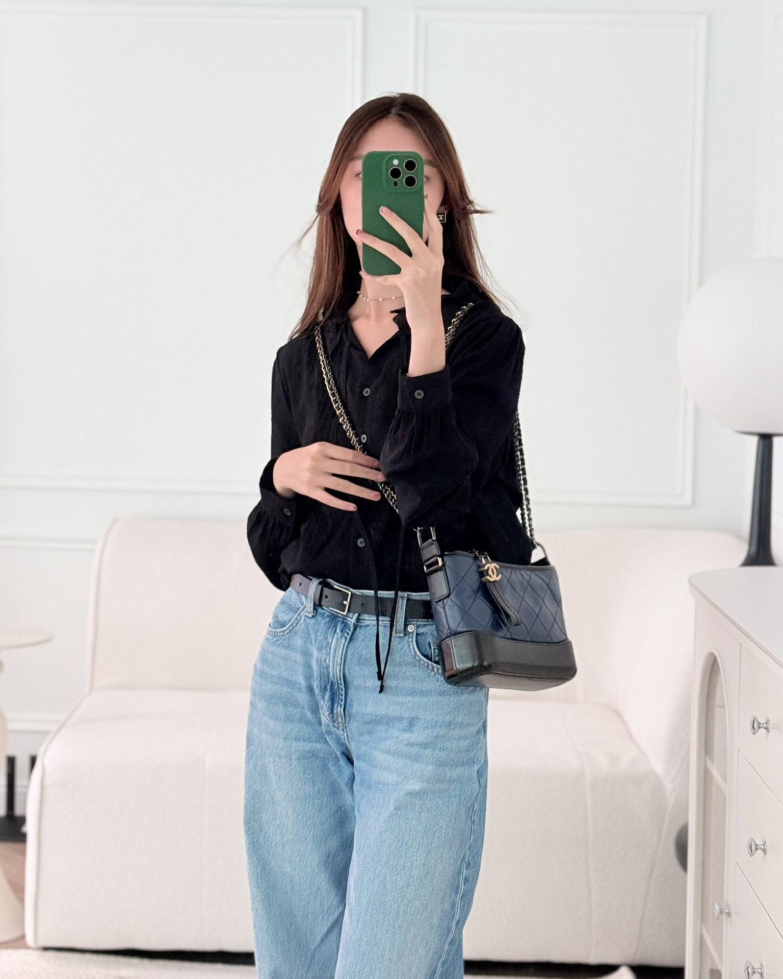 Chanel Small Gabrielle Hobo Quilted Black Navy Aged Calfskin