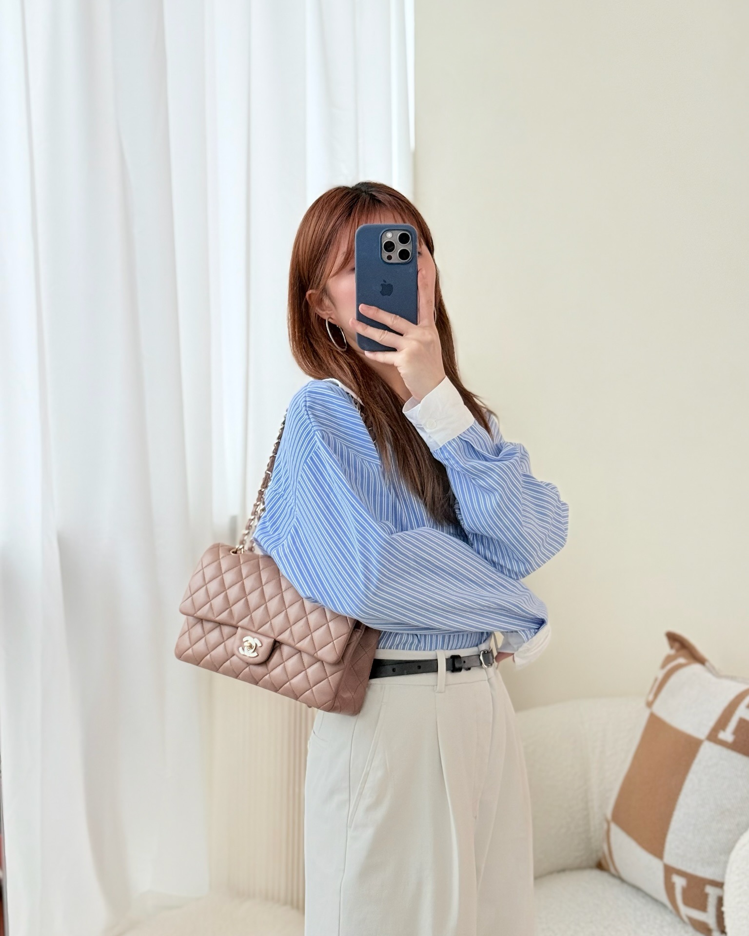 Chanel Classic M/L Medium Flap Quilted Dark Beige Lambskin