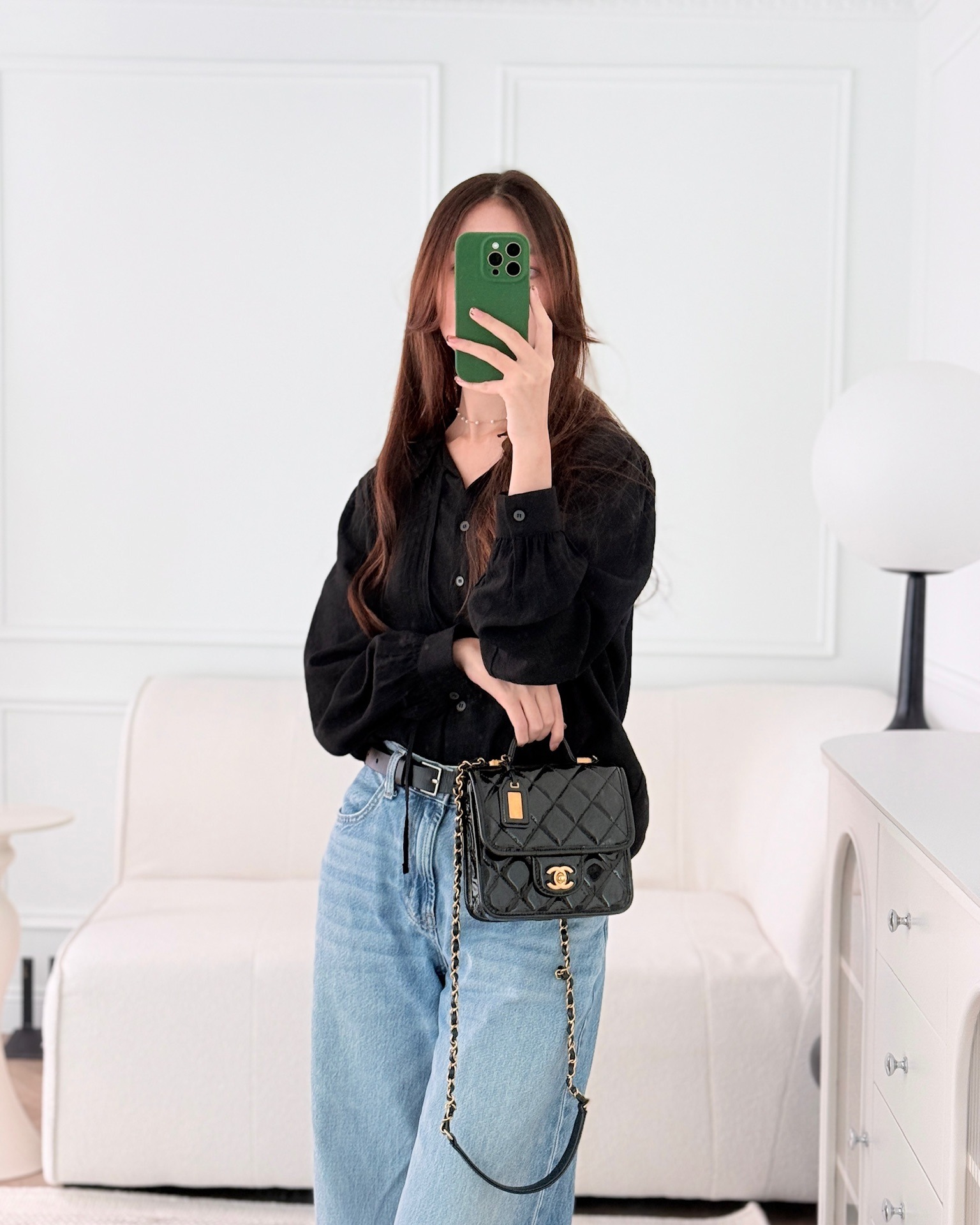 Chanel Mini School Memory Top Handle Flap Black Patent 22K