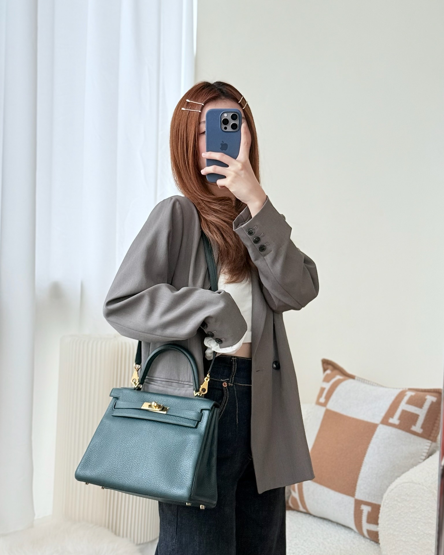 Hermès Kelly 28 Clemence Vert Cypress 6O Gold