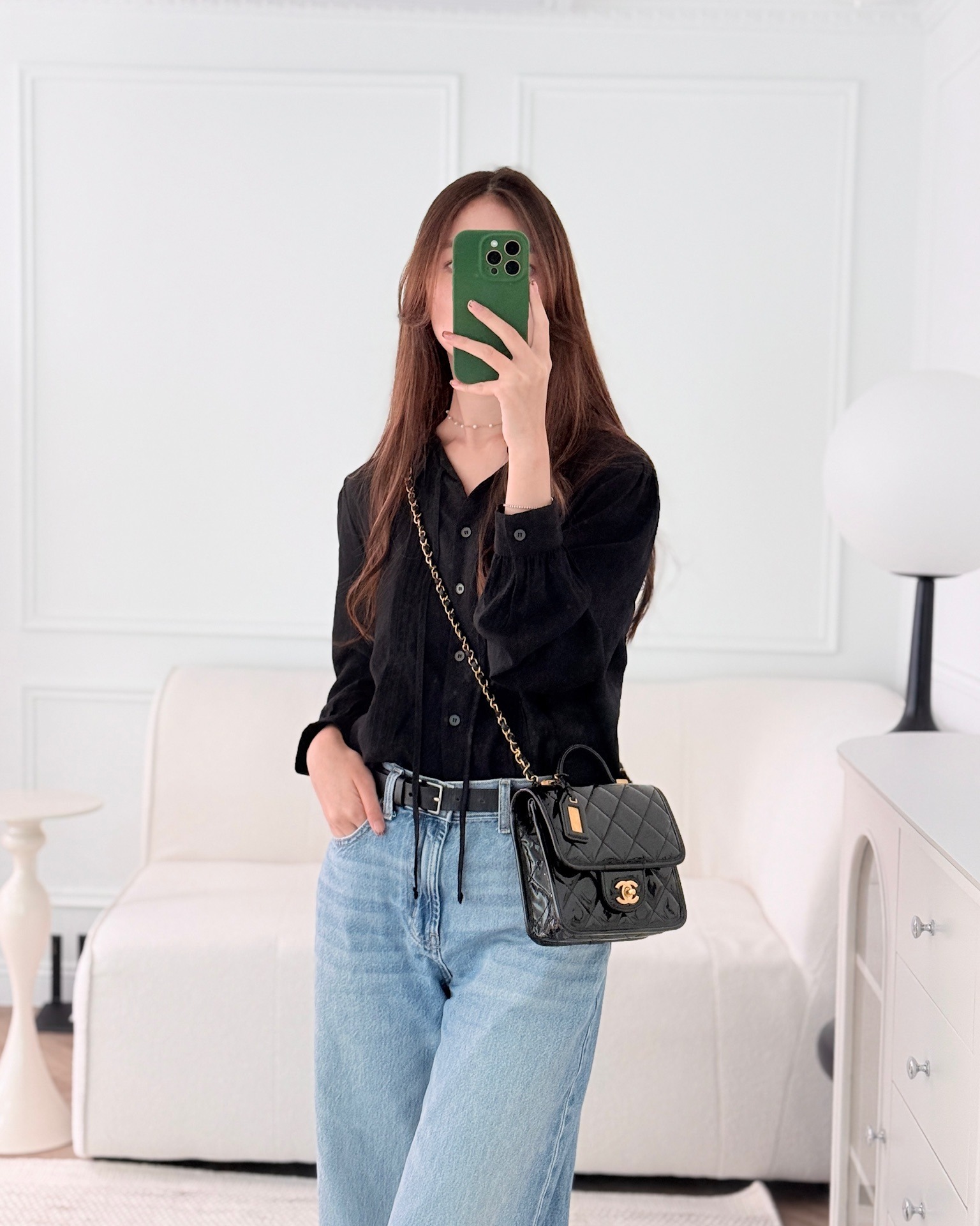 Chanel Mini School Memory Top Handle Flap Black Patent 22K