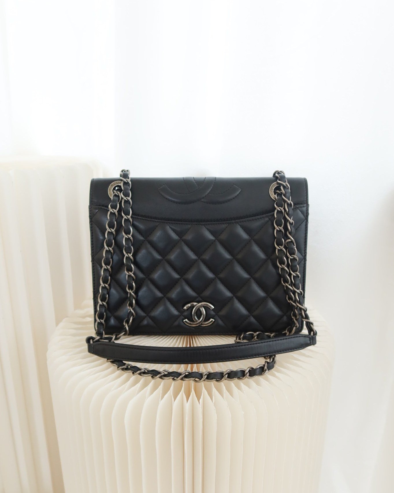 Chanel Quilted Ballerina Small Flap Bag Black Lambskin Ruthenium Hardware