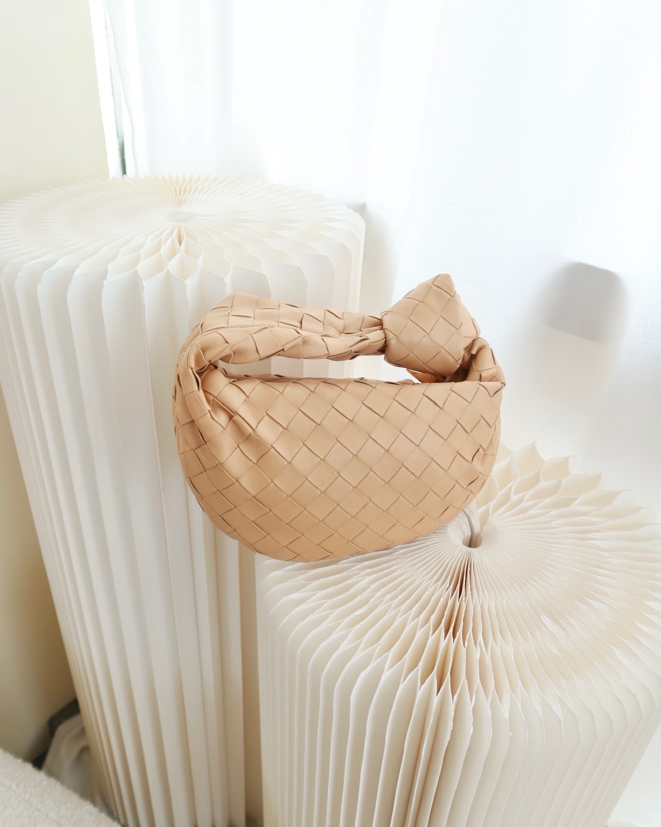 Bottega Veneta Mini Jodie Clutch Bag Intrecciato Almond Lambskin