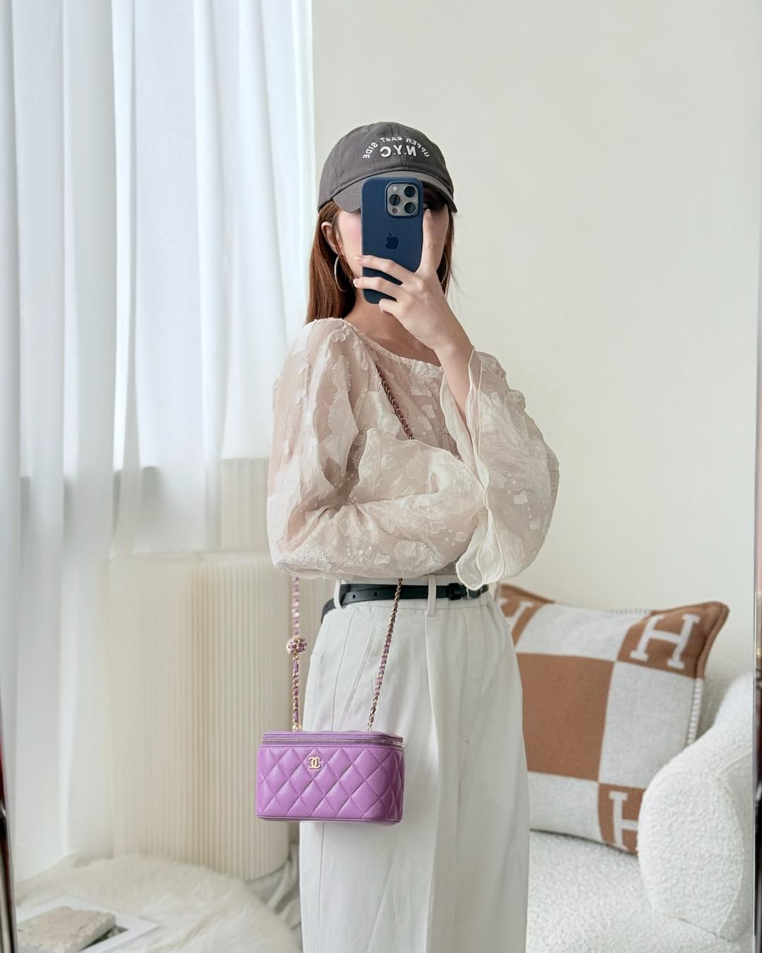 Chanel Pearl Crush Vanity With Chain Purple Lambskin Aged