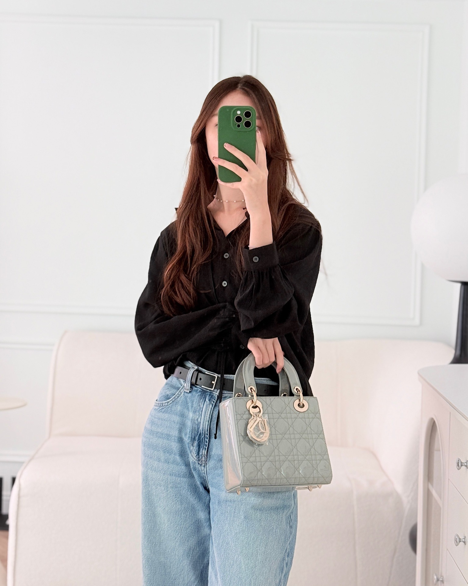 Dior Lady Grey Patent Gold Hardware