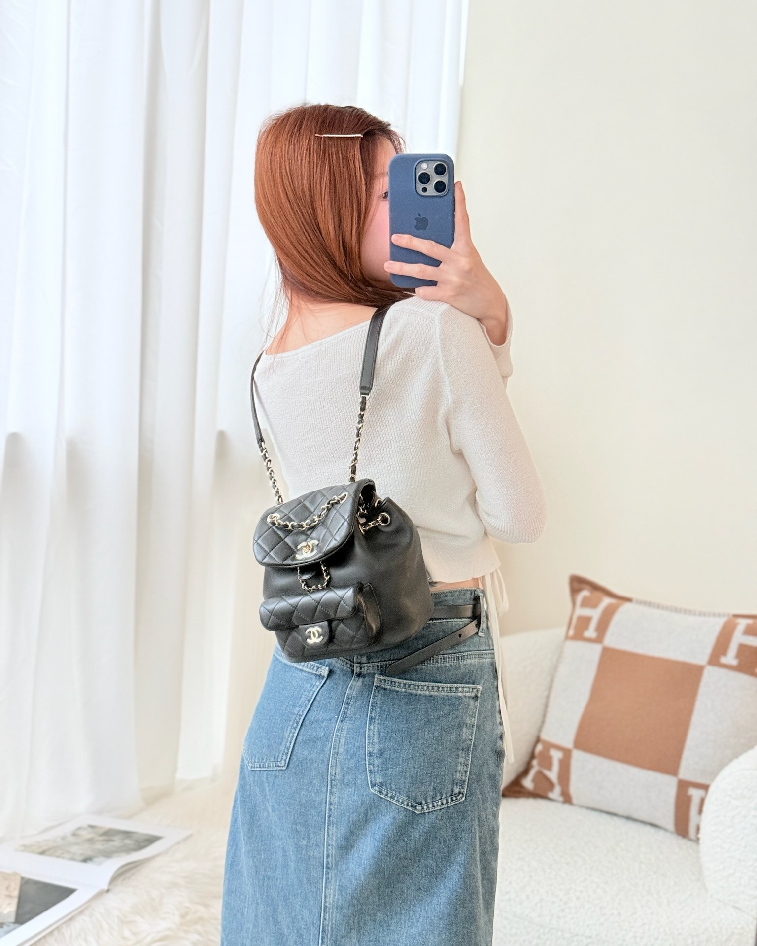 Chanel Quilted Small Duma Drawstring Backpack Lambskin Black