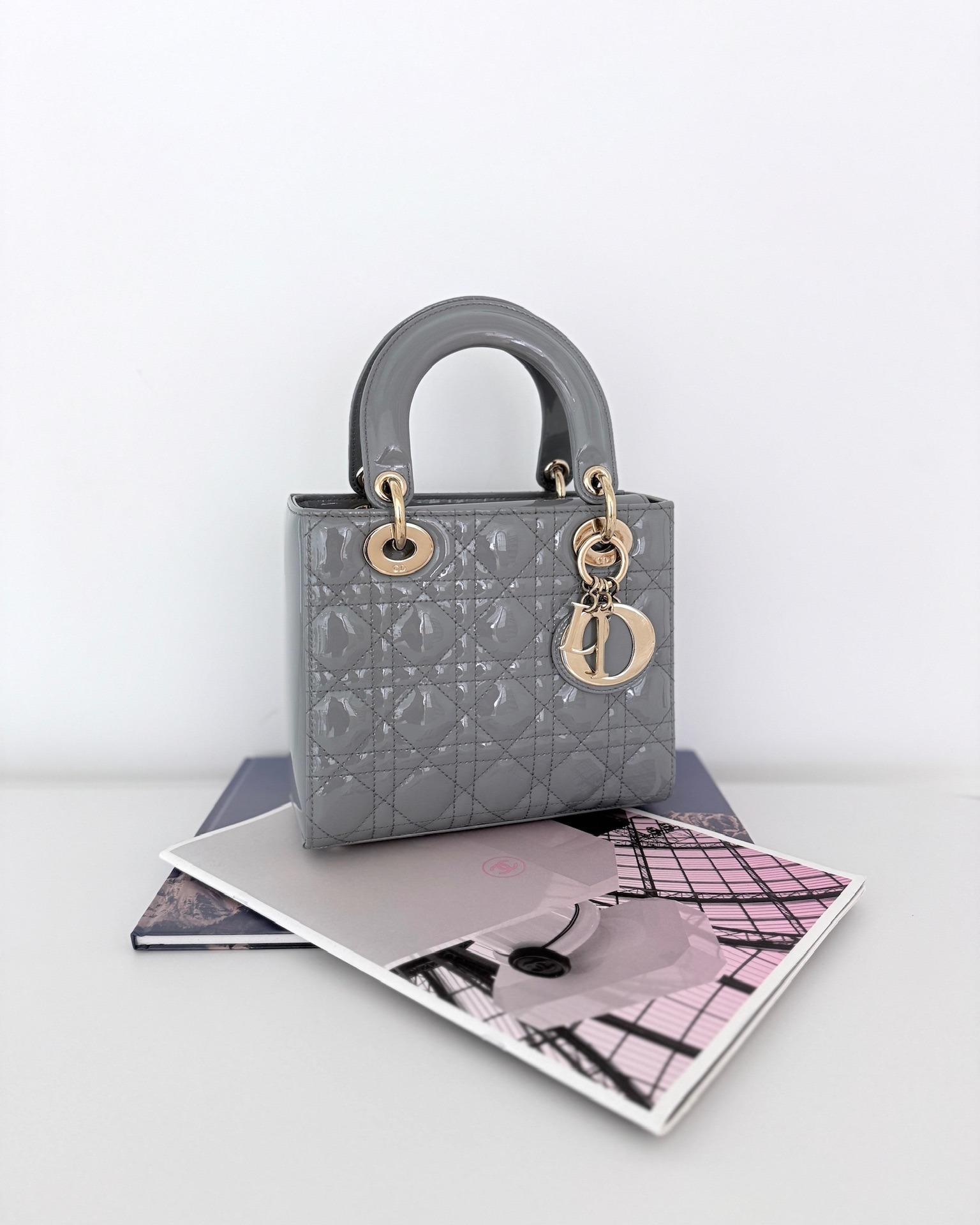 Dior Lady Grey Patent Gold Hardware