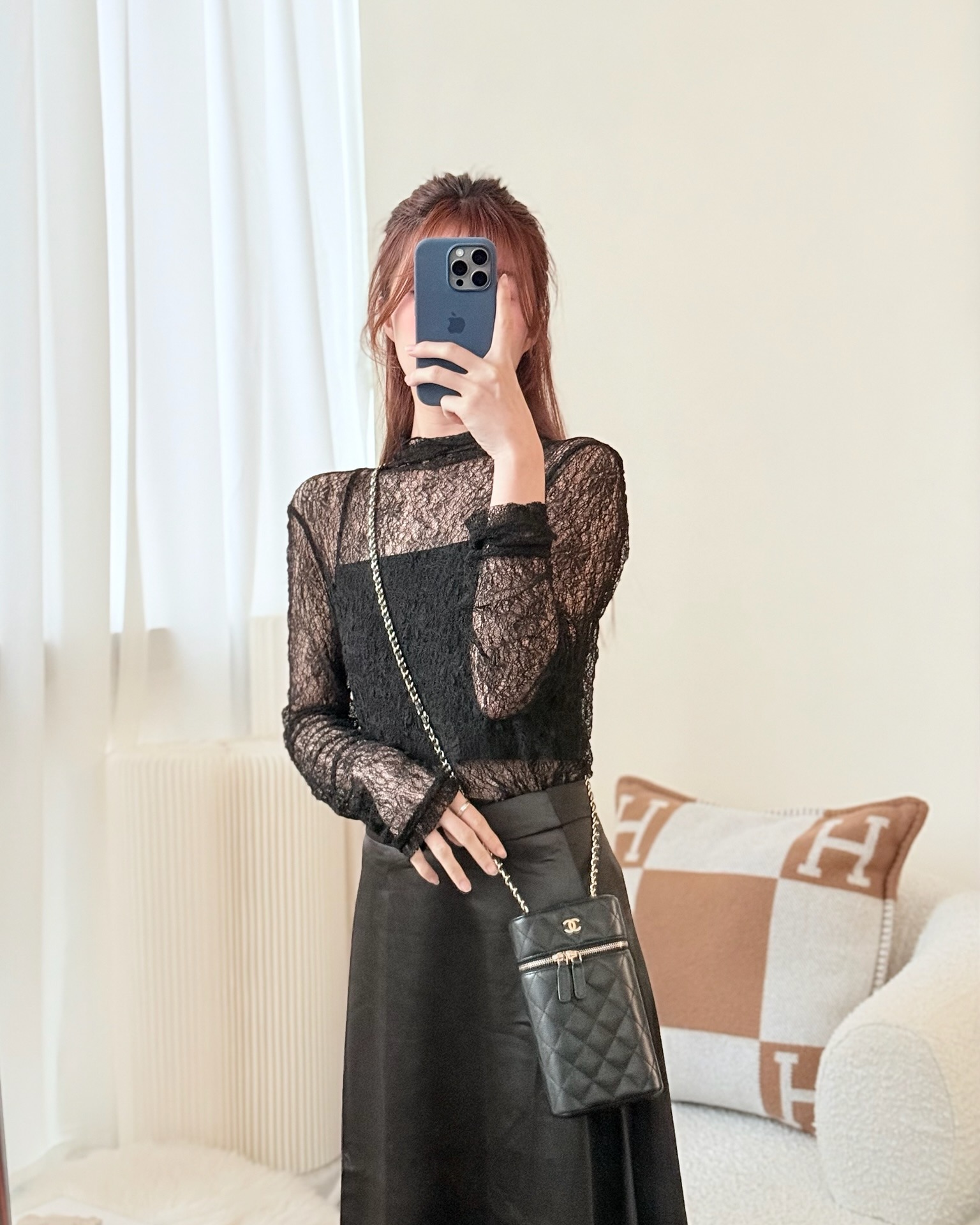 Chanel Vanity Phone Holder With Chain Black Caviar