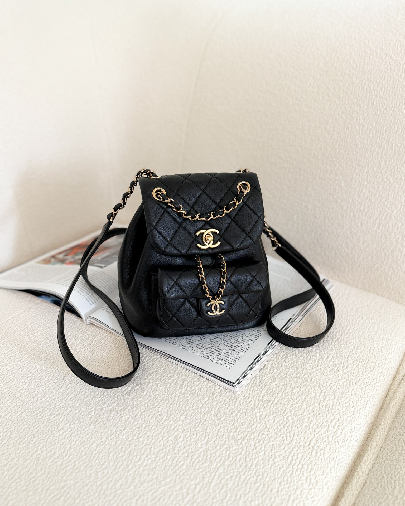 Chanel Small Duma Drawstring Backpack Black Lambskin