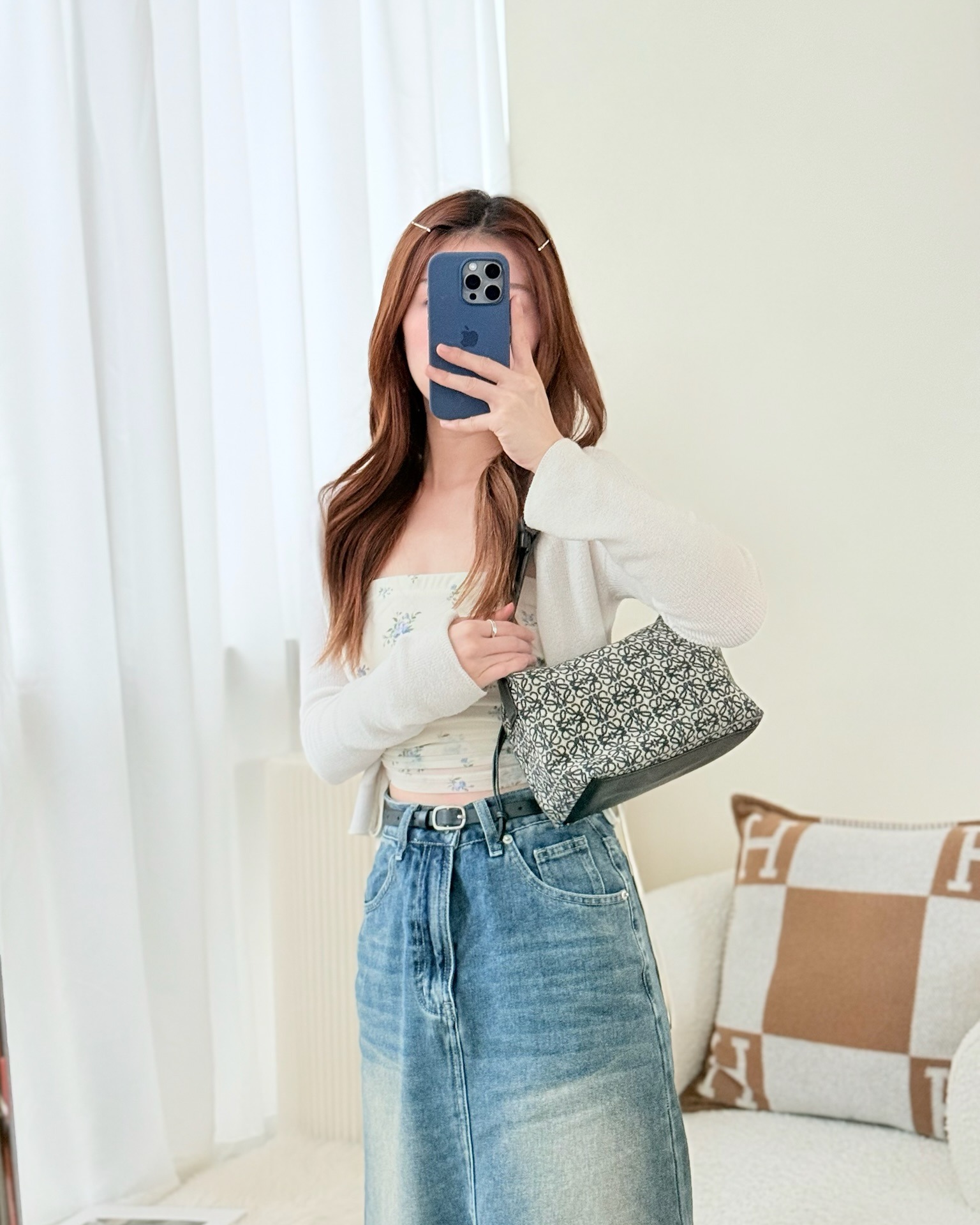 Loewe Small Cubi bag in Anagram Jacquard & Calfskin Navy/ Black