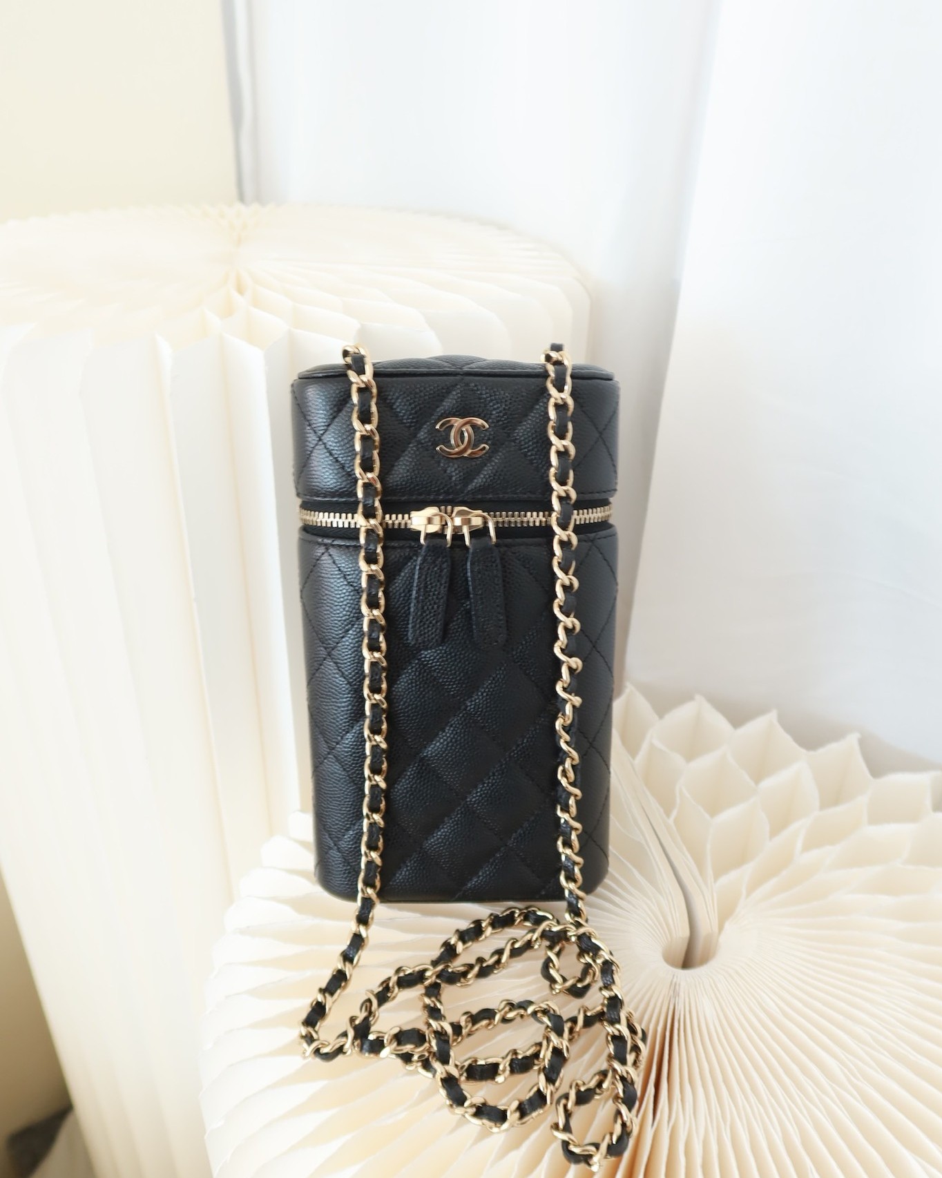 Chanel Vanity Phone Holder With Chain Black Caviar