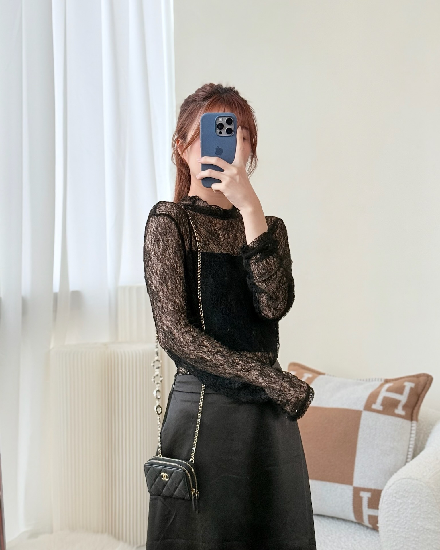 Chanel Miss Coco Quilted Zip Card Holder on Chain Black Caviar