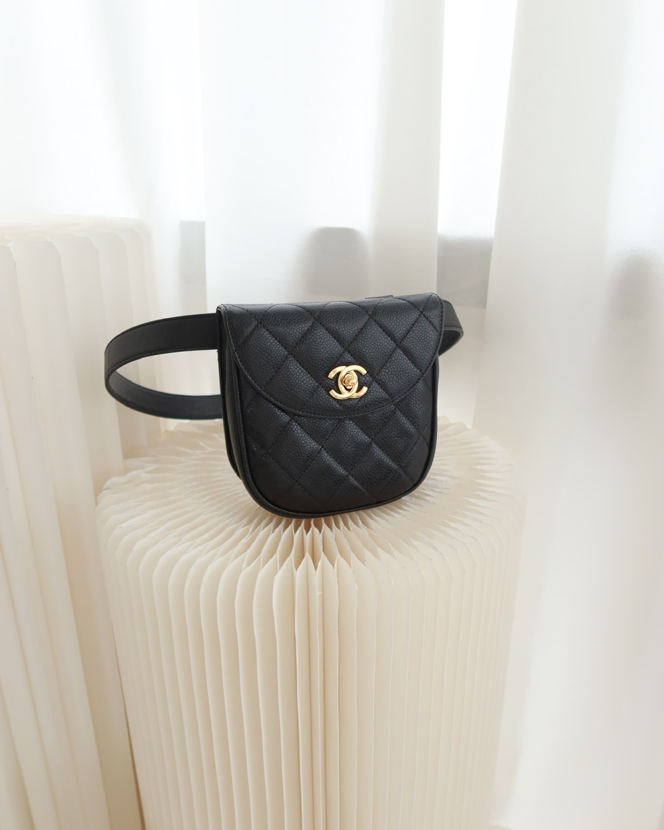 Chanel Vintage Belt Bag Black Caviar 24K Gold Hardware