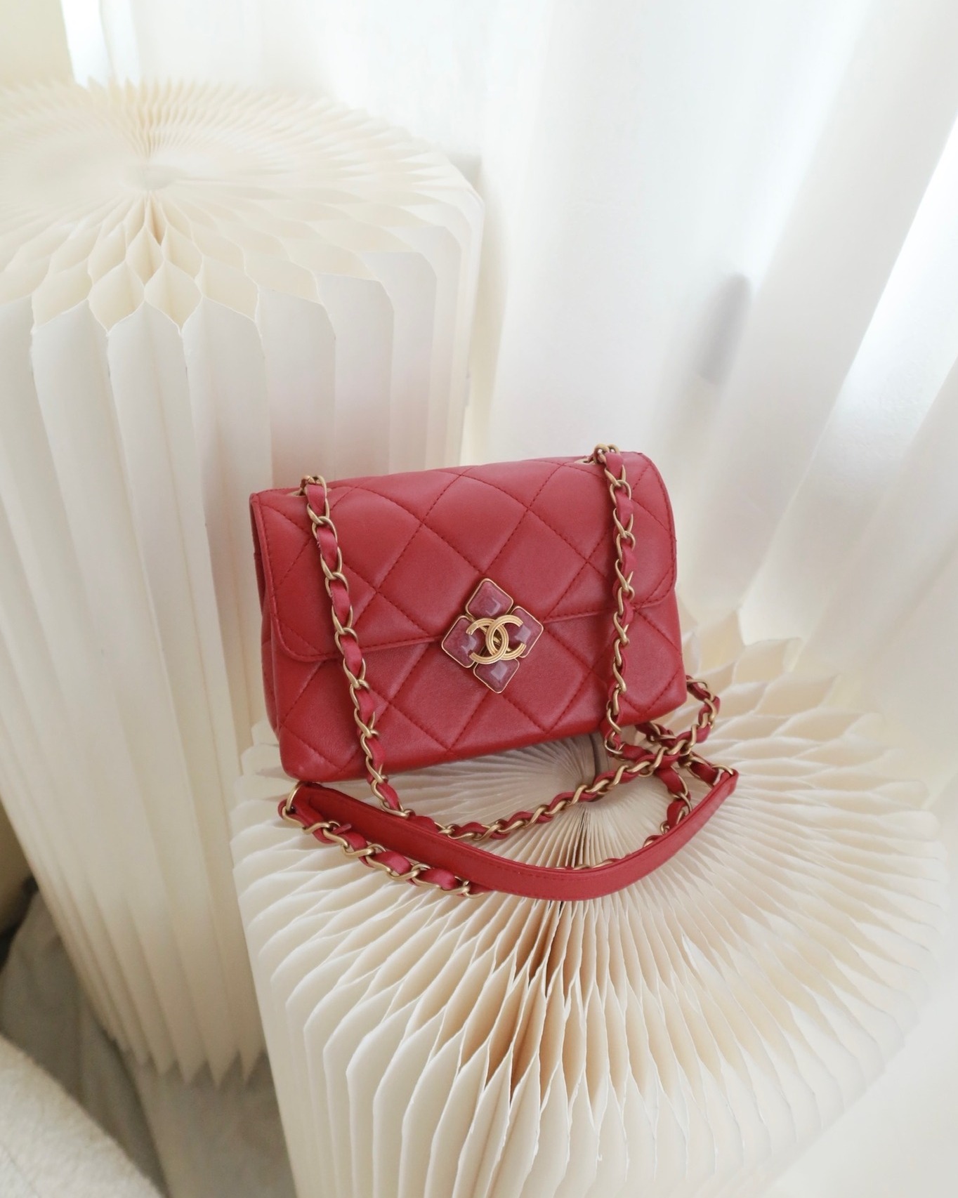 Chanel Diamond Lock CC Flap Bag Pink Lambskin Gold Hardware