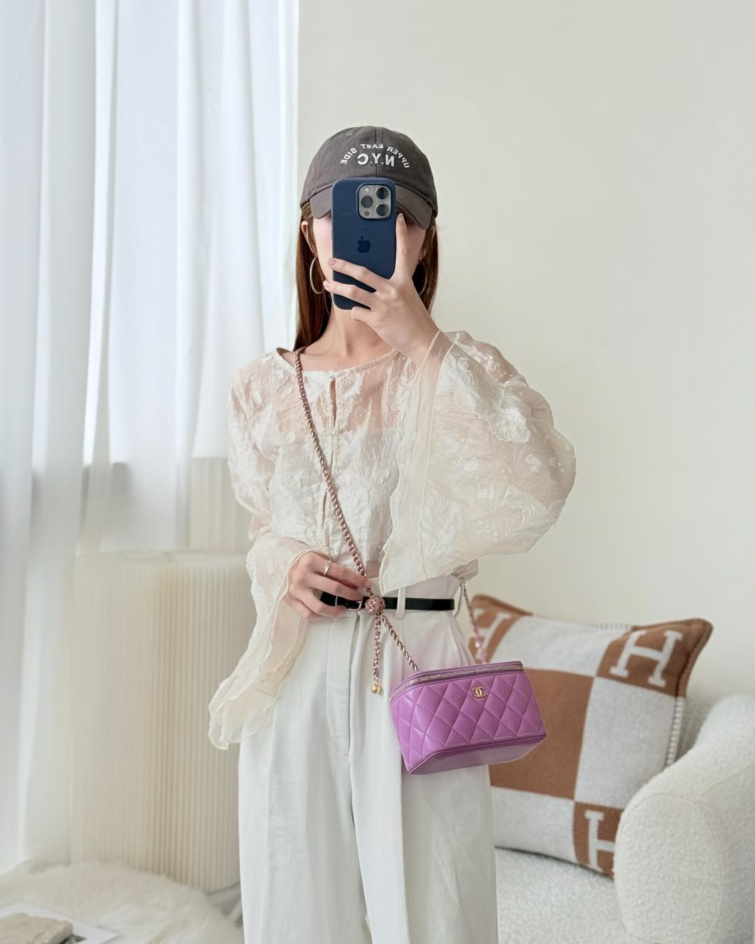 Chanel Pearl Crush Vanity With Chain Purple Lambskin Aged