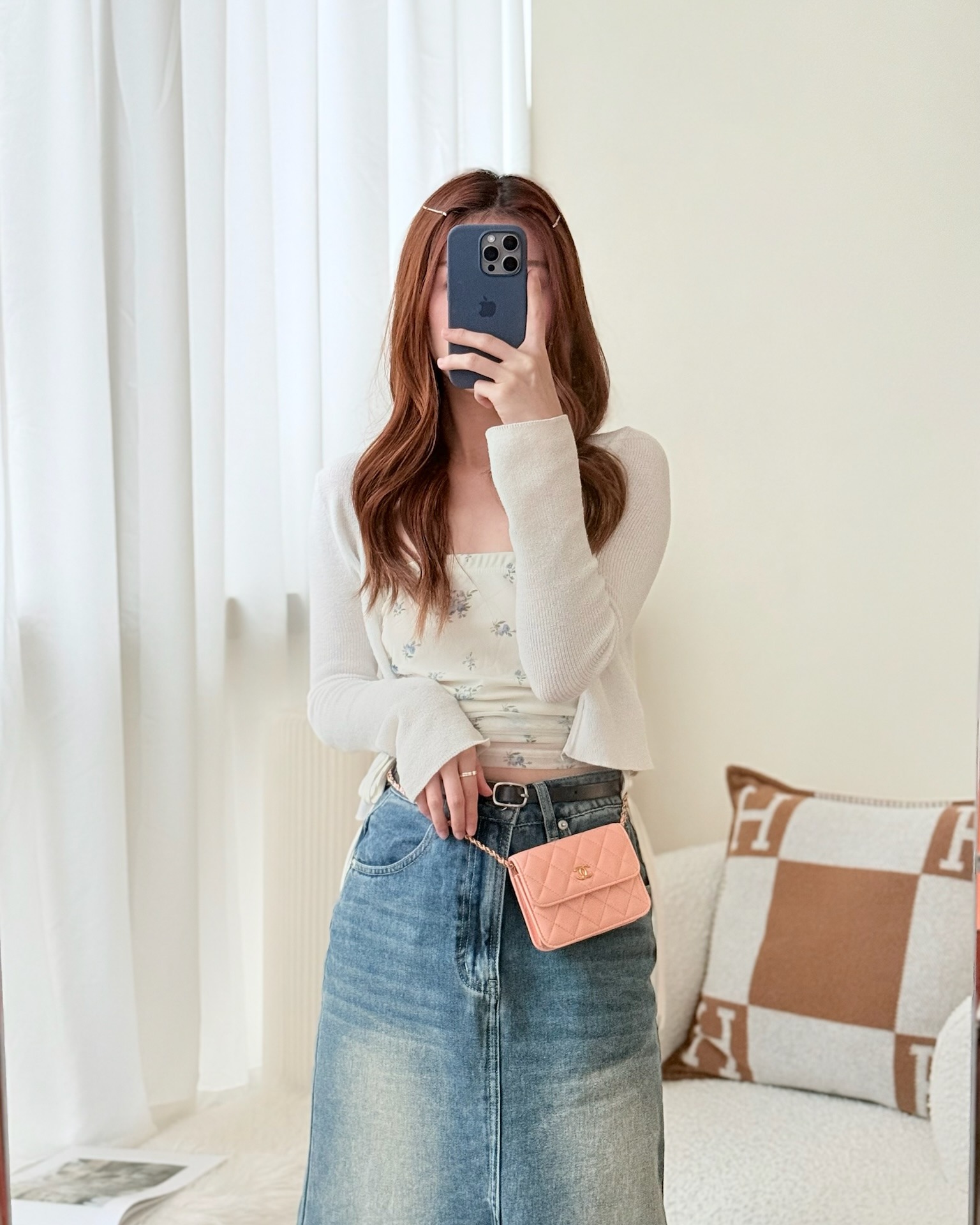 Chanel Pearl Crush Card Holder Pink Beige Lambskin Aged