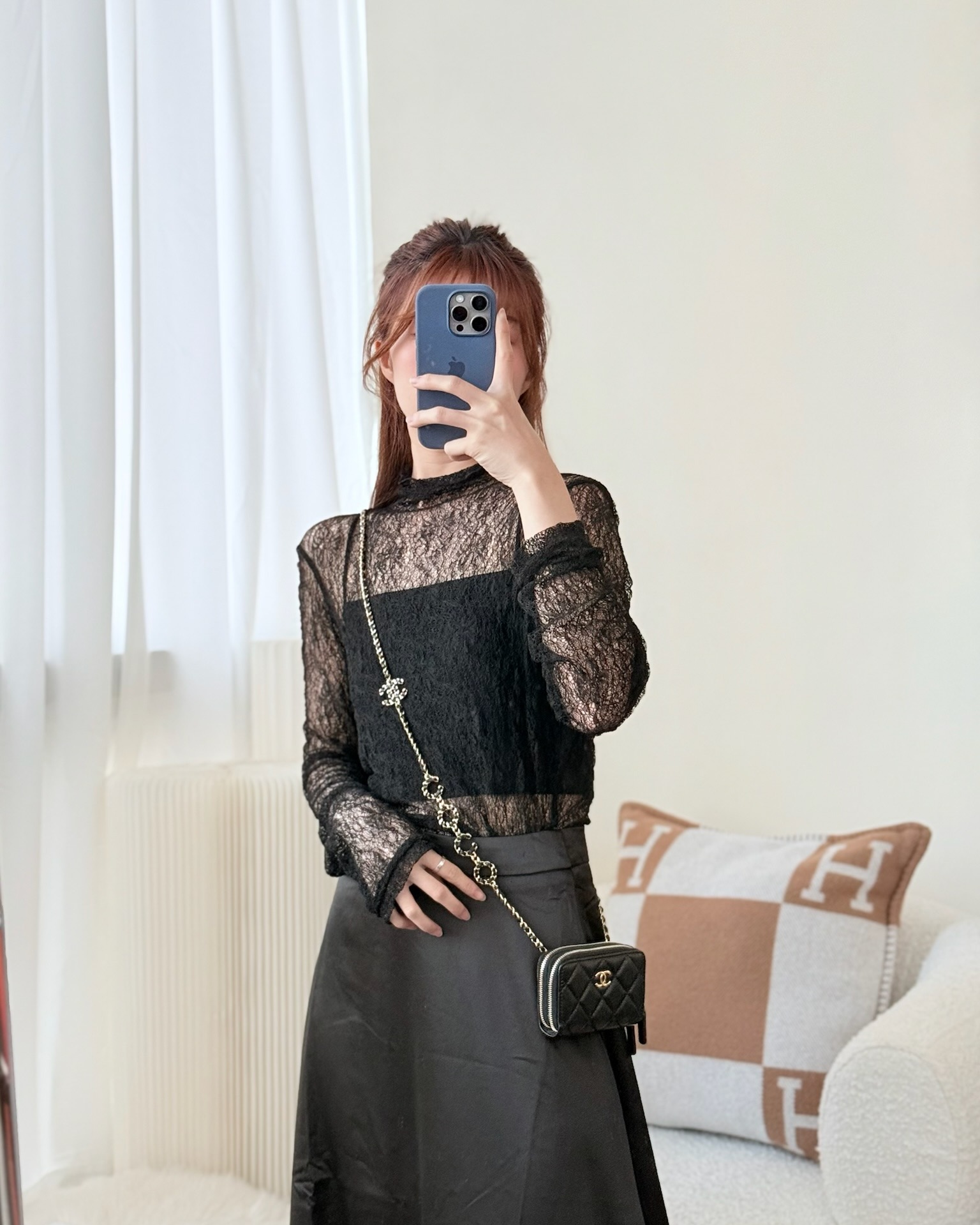 Chanel Miss Coco Quilted Zip Card Holder on Chain Black Caviar