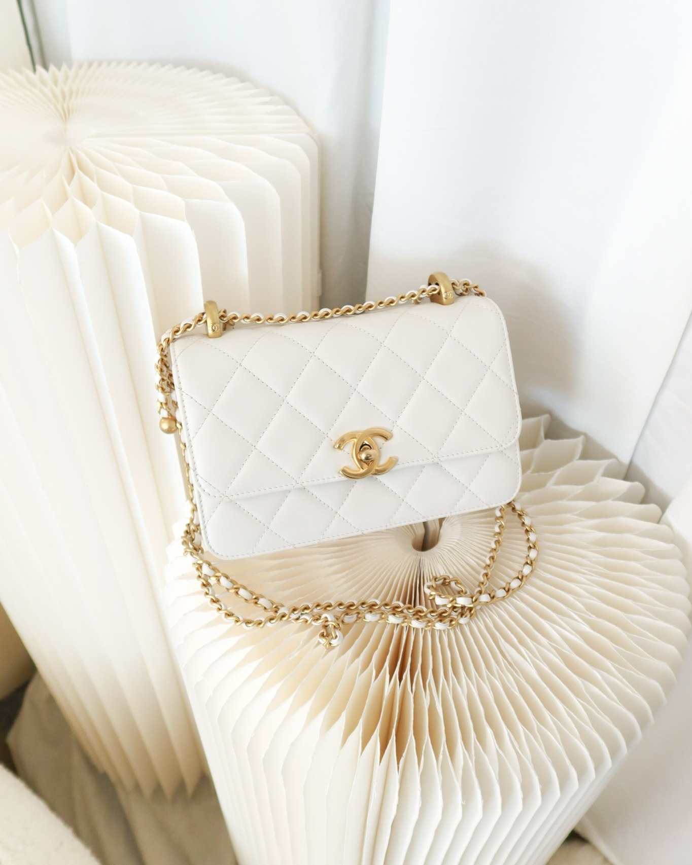 Chanel Quilted Mini Perfect Fit Adjustable White Calfskin 24C