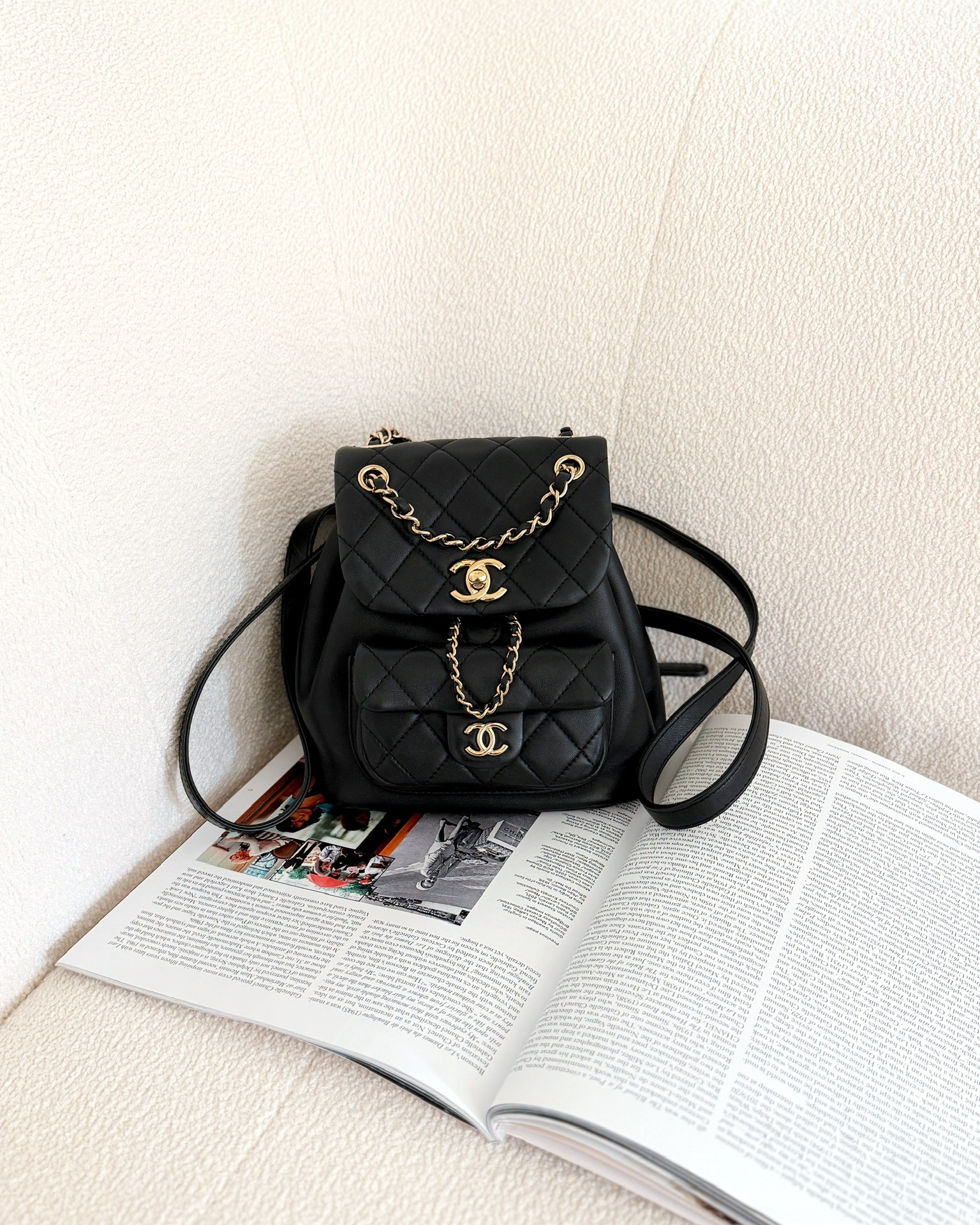 Chanel Small Duma Drawstring Backpack Black Lambskin