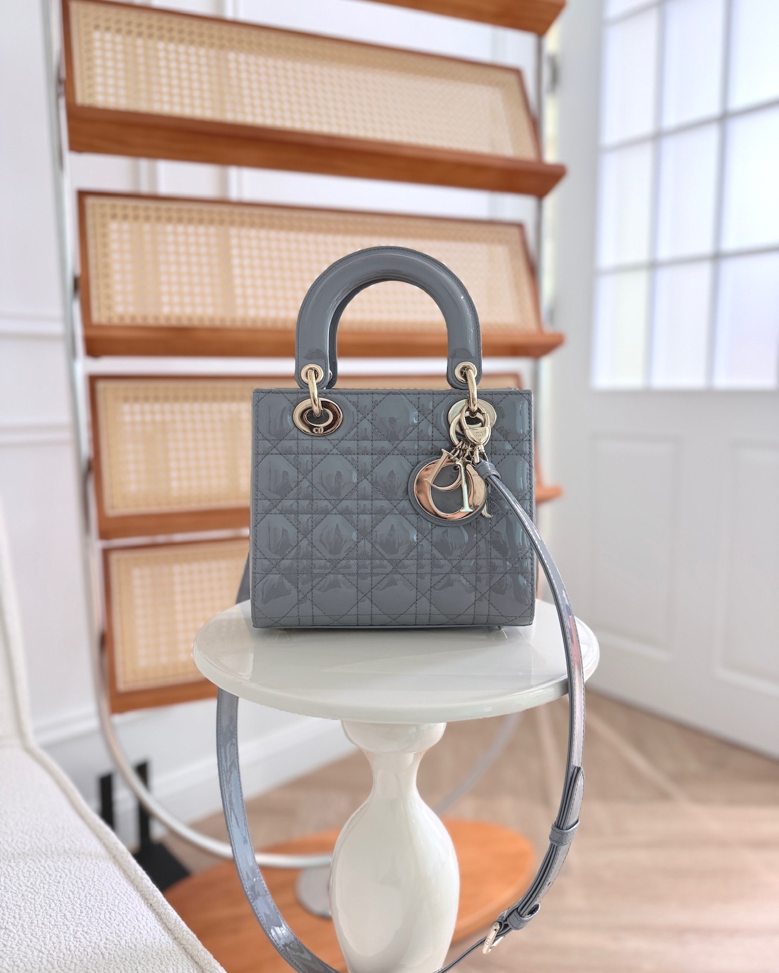 Dior Lady Grey Patent Gold Hardware