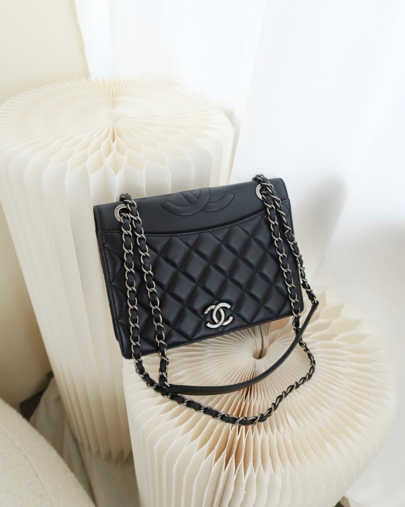 Chanel Quilted Ballerina Small Flap Bag Black Lambskin Ruthenium Hardware