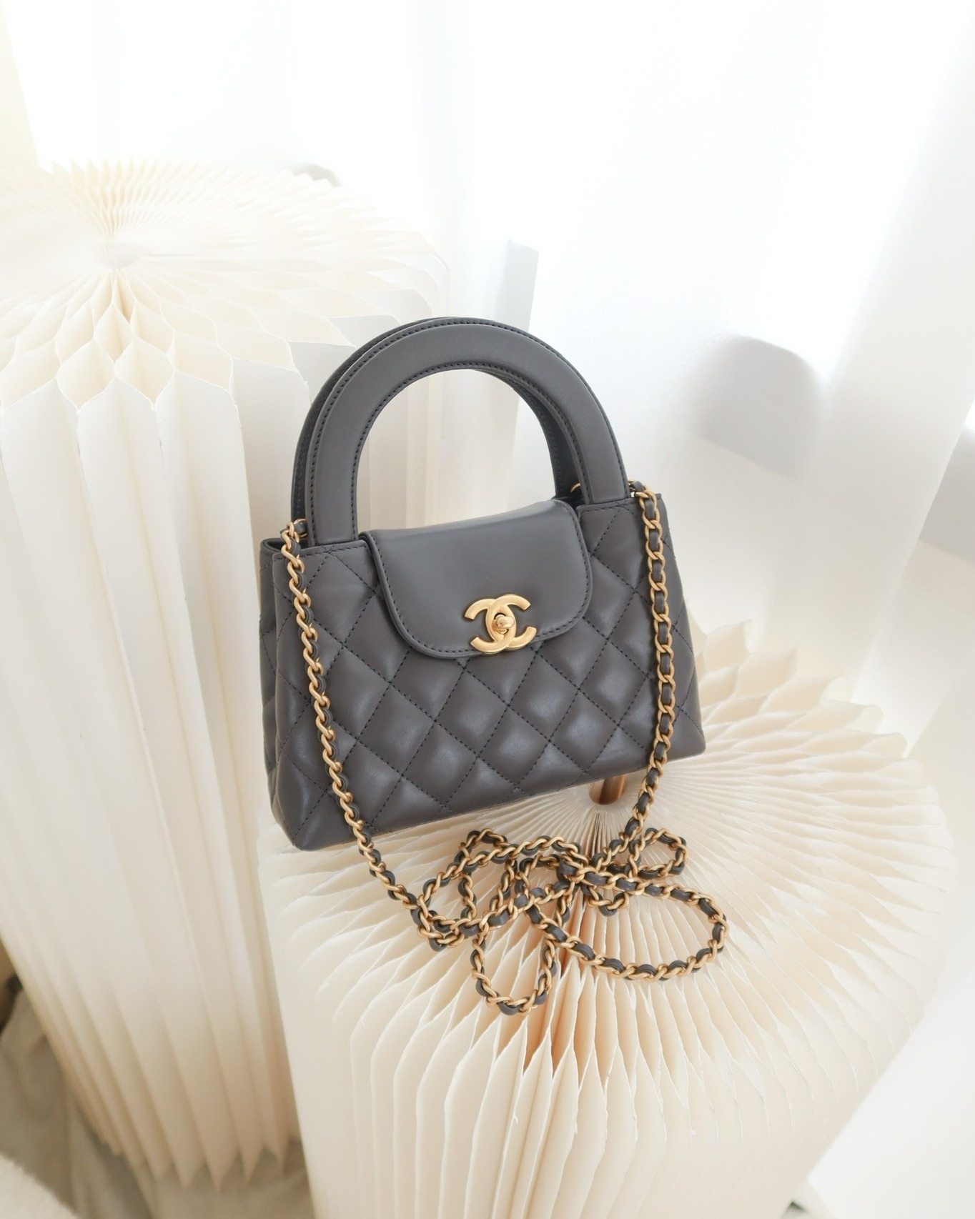 Chanel Kelly Bag Quilted Grey Shiny Calfskin Aged