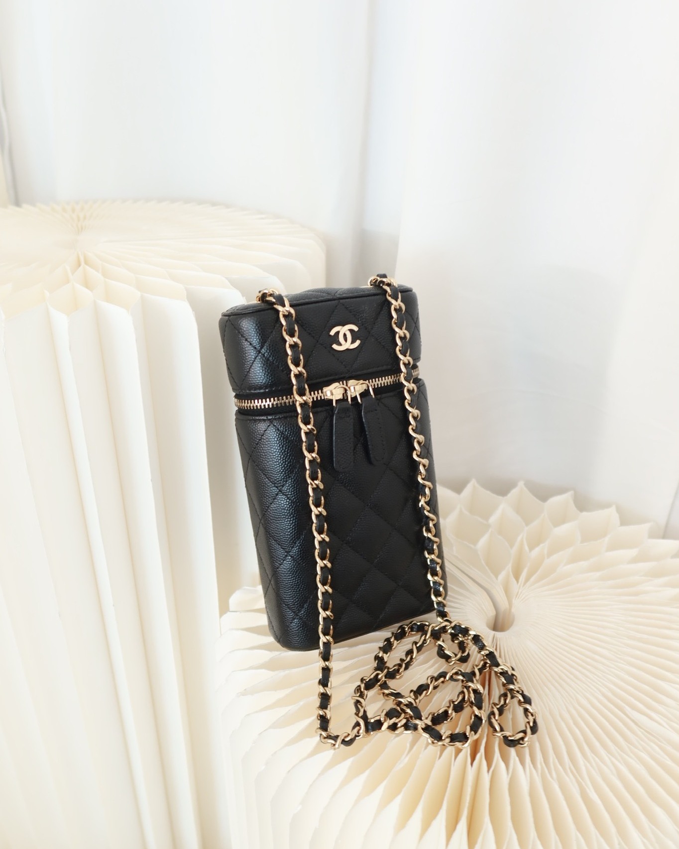 Chanel Vanity Phone Holder With Chain Black Caviar