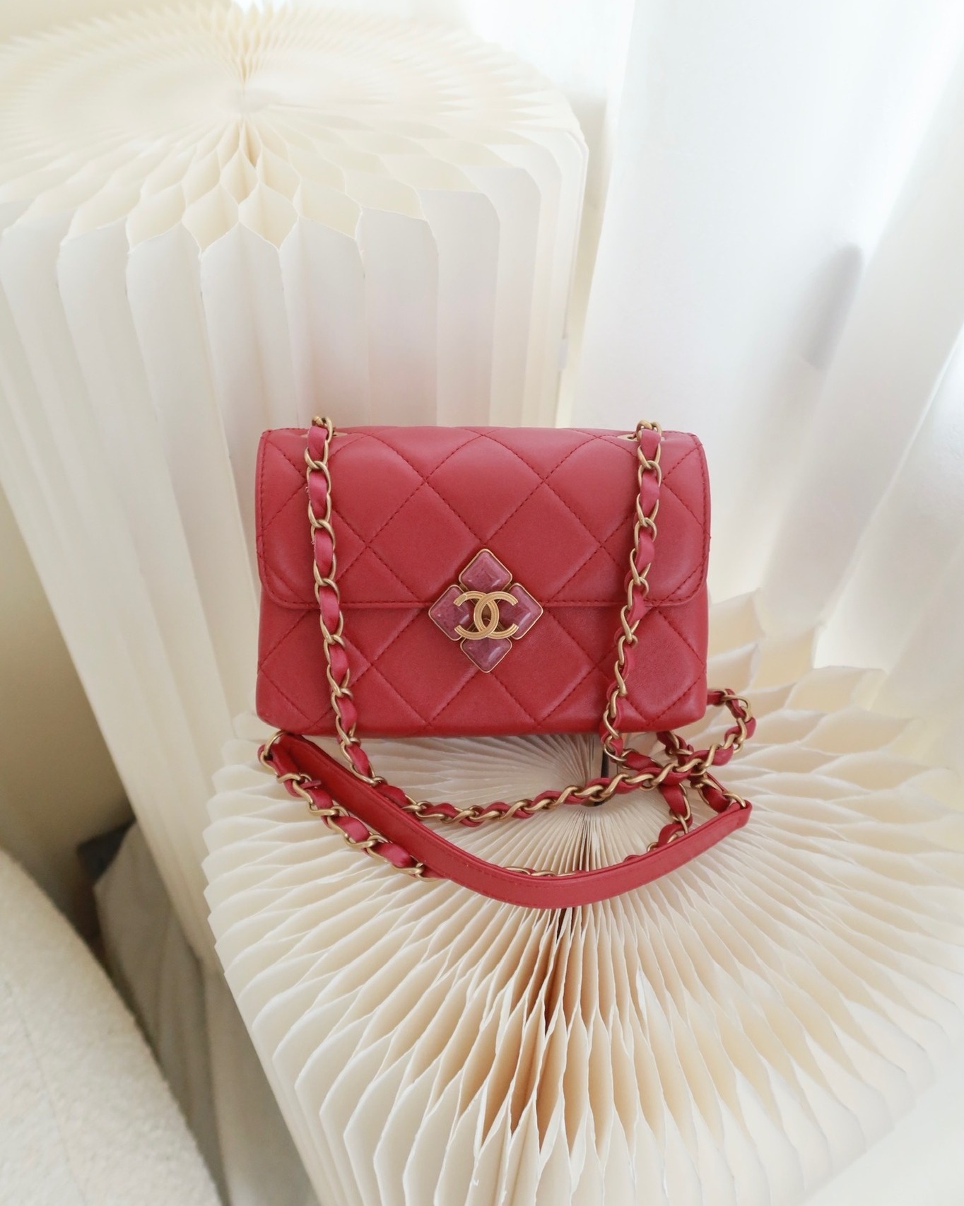Chanel Diamond Lock CC Flap Bag Pink Lambskin Gold Hardware