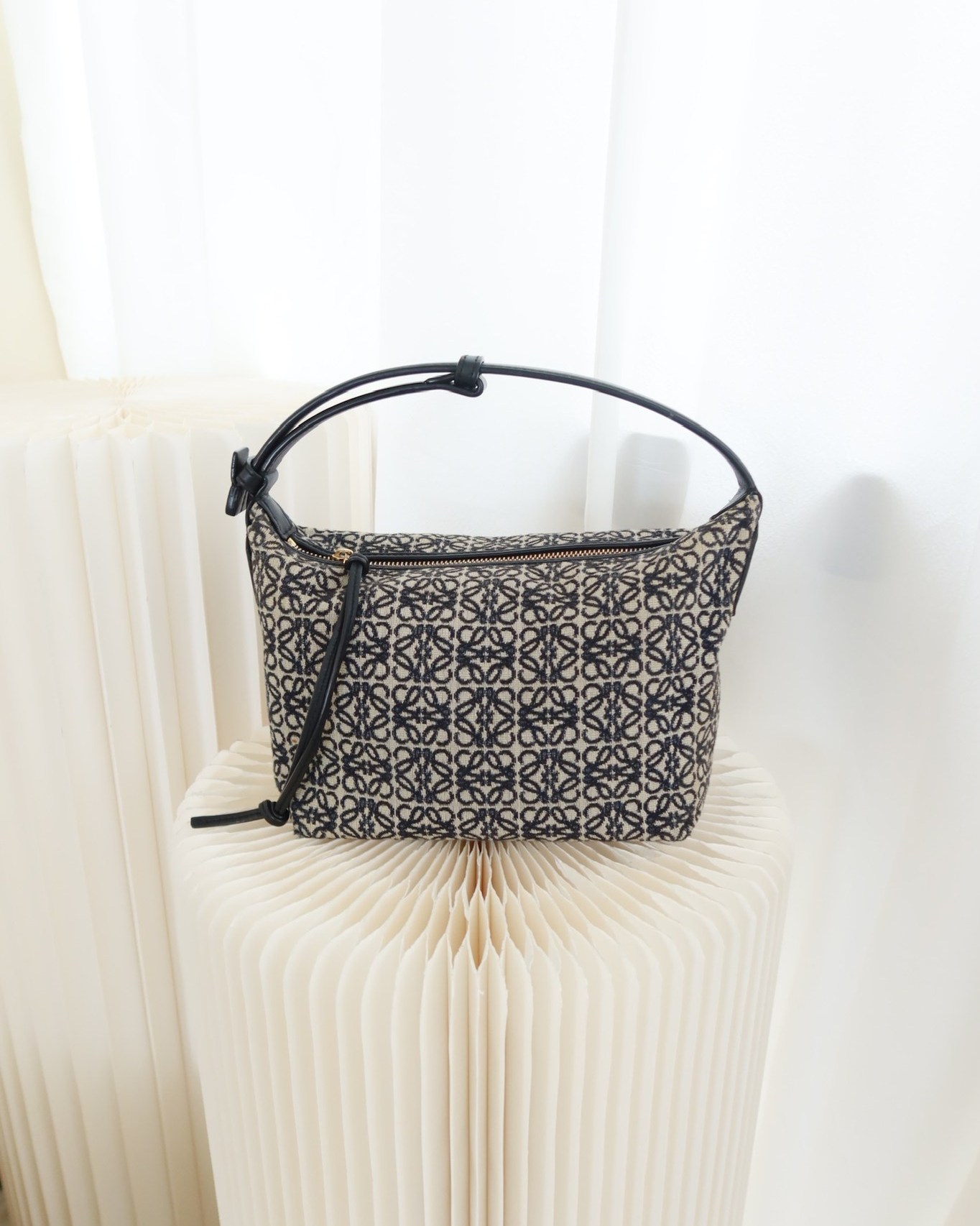 Loewe Small Cubi bag in Anagram Jacquard & Calfskin Navy/ Black