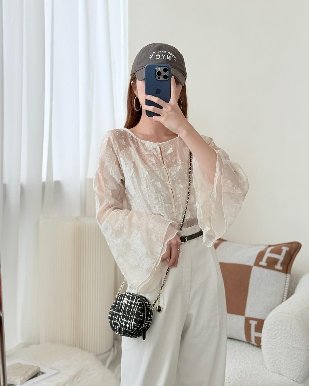 Chanel Classic Quilted Round Clutch With Chain Black Tweed