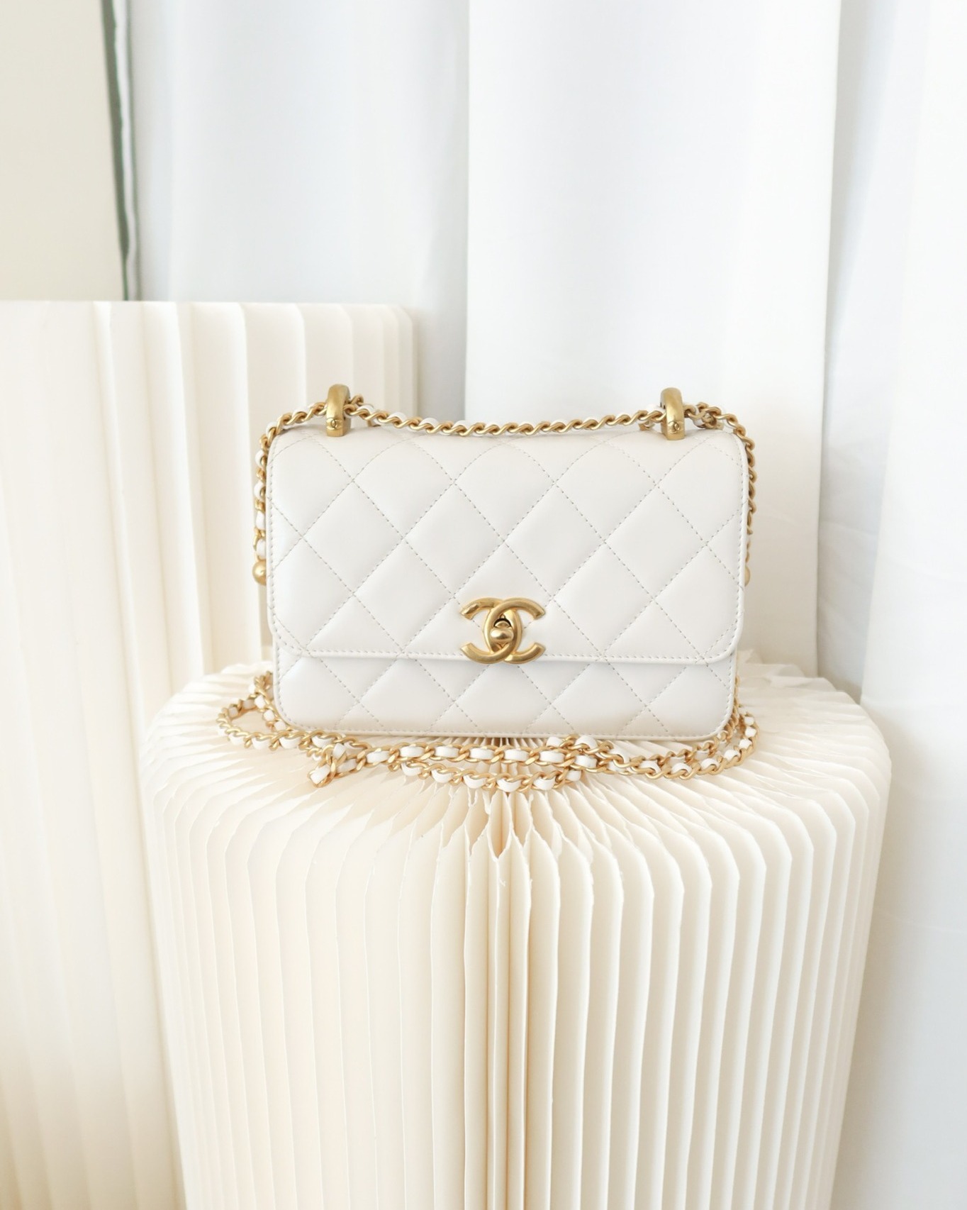 Chanel Quilted Mini Perfect Fit Adjustable White Calfskin 24C