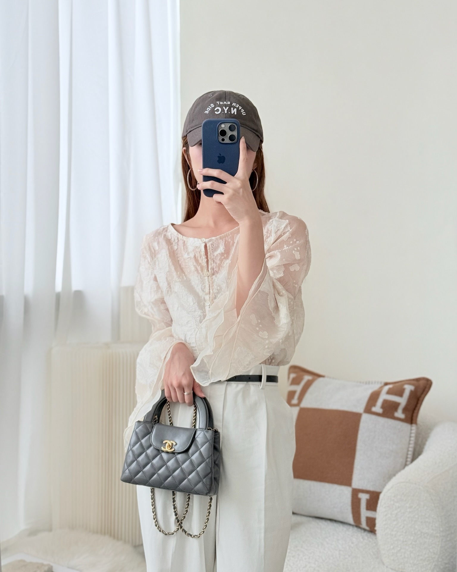 Chanel Kelly Bag Quilted Grey Shiny Calfskin Aged