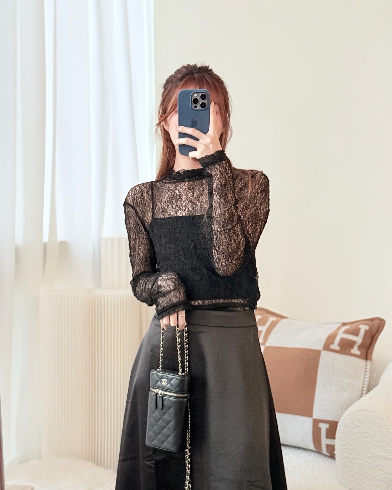 Chanel Vanity Phone Holder With Chain Black Caviar