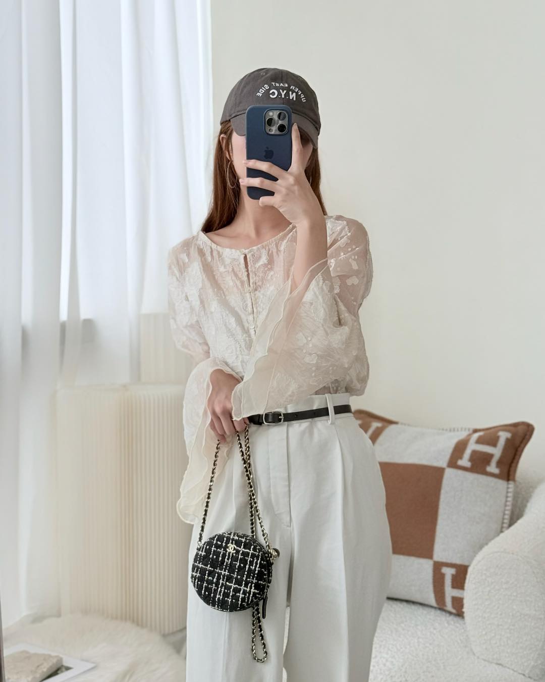 Chanel Classic Quilted Round Clutch With Chain Black Tweed