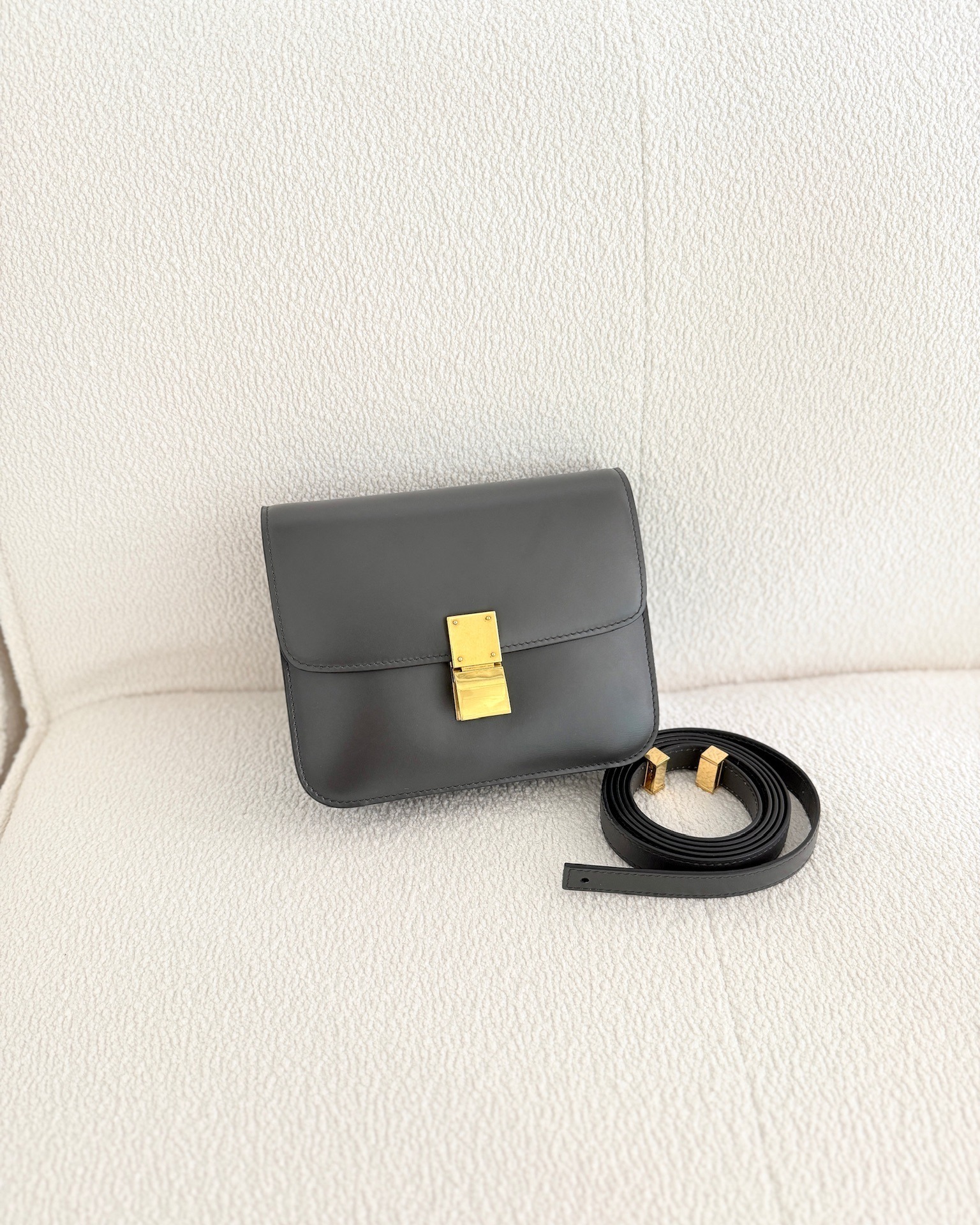 Celine Classic Box Flap Dark Grey Box Calfskin