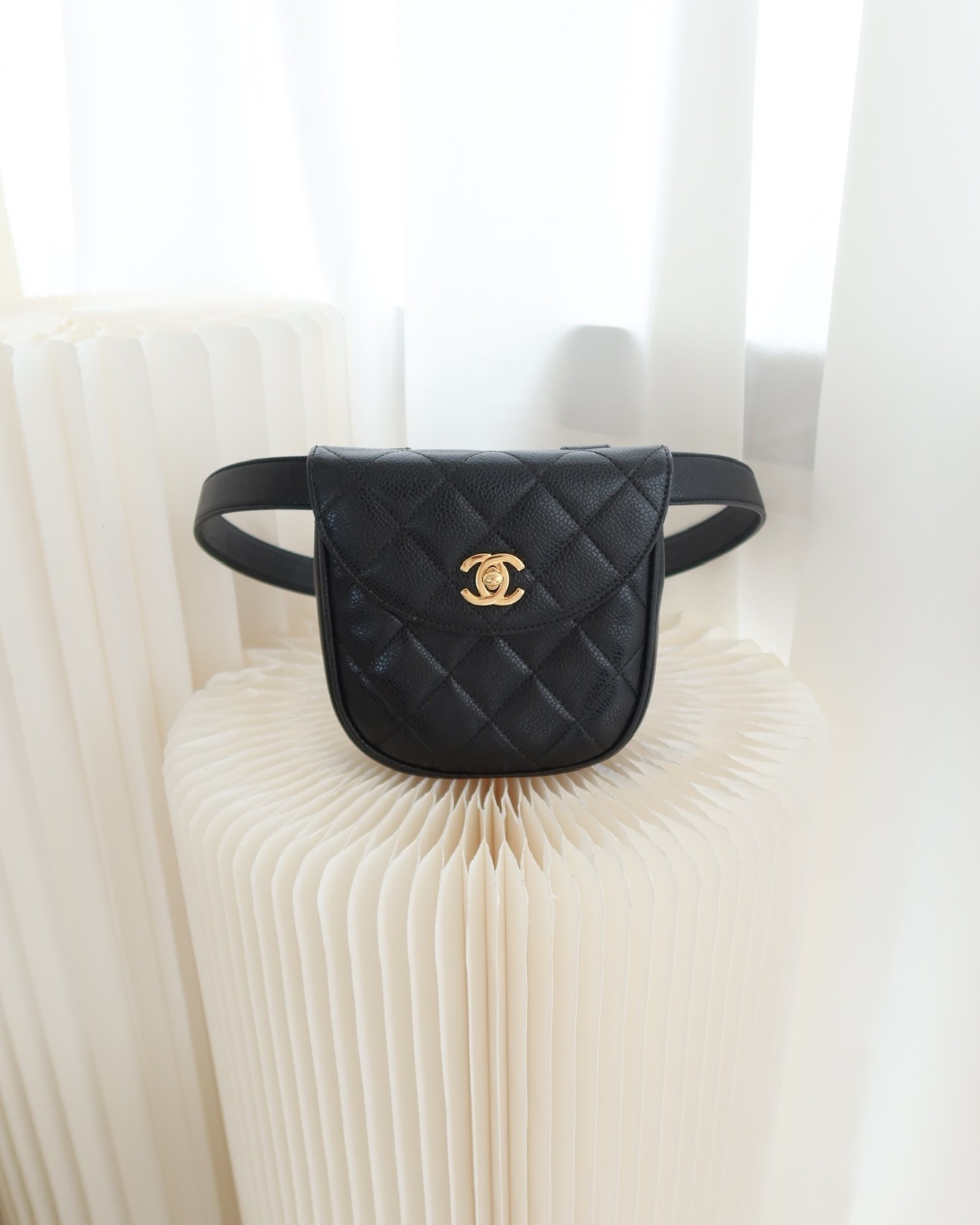 Chanel Vintage Belt Bag Black Caviar 24K Gold Hardware