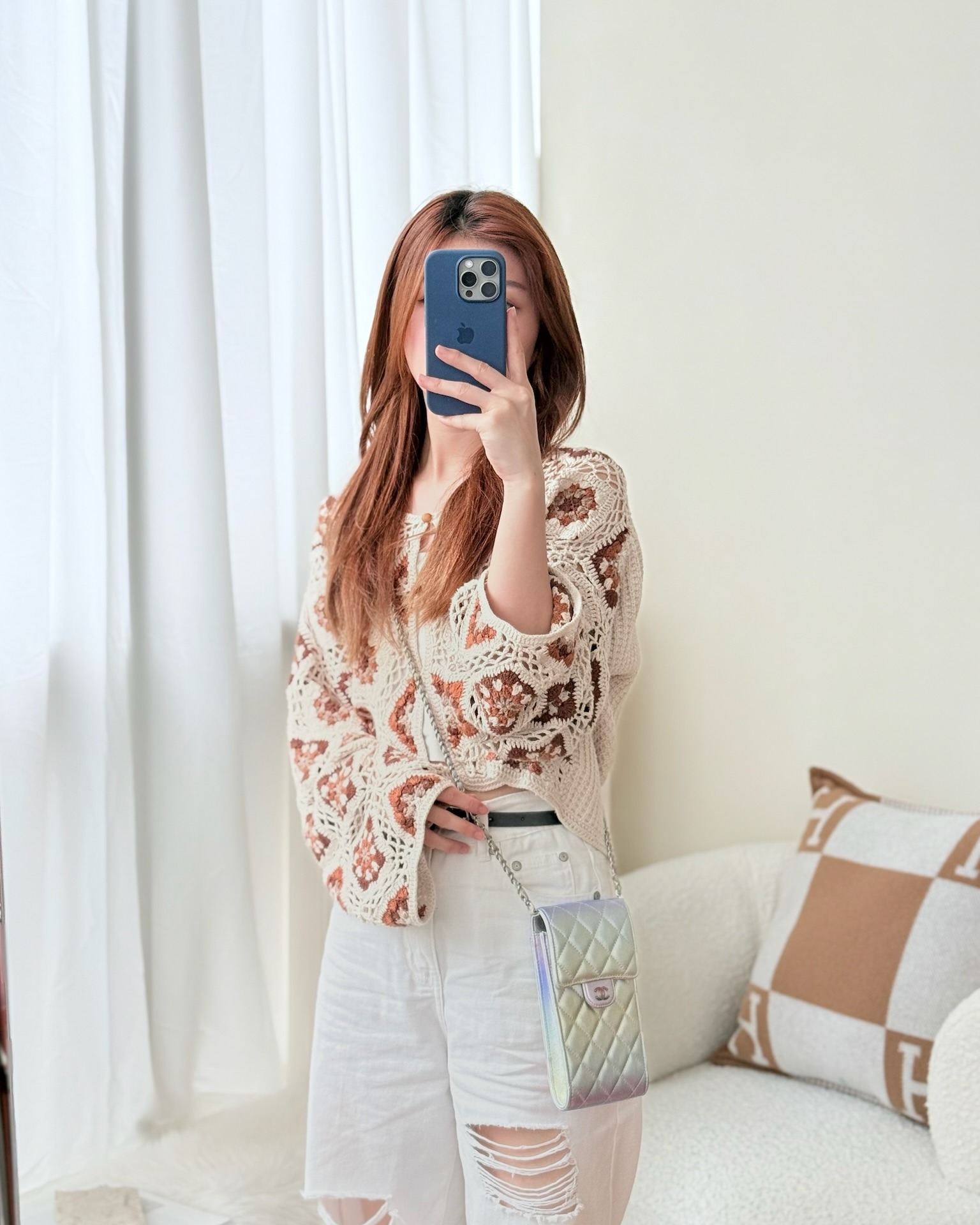 Chanel Classic Quilted Phone Holder Iridescent Rainbow Calfskin