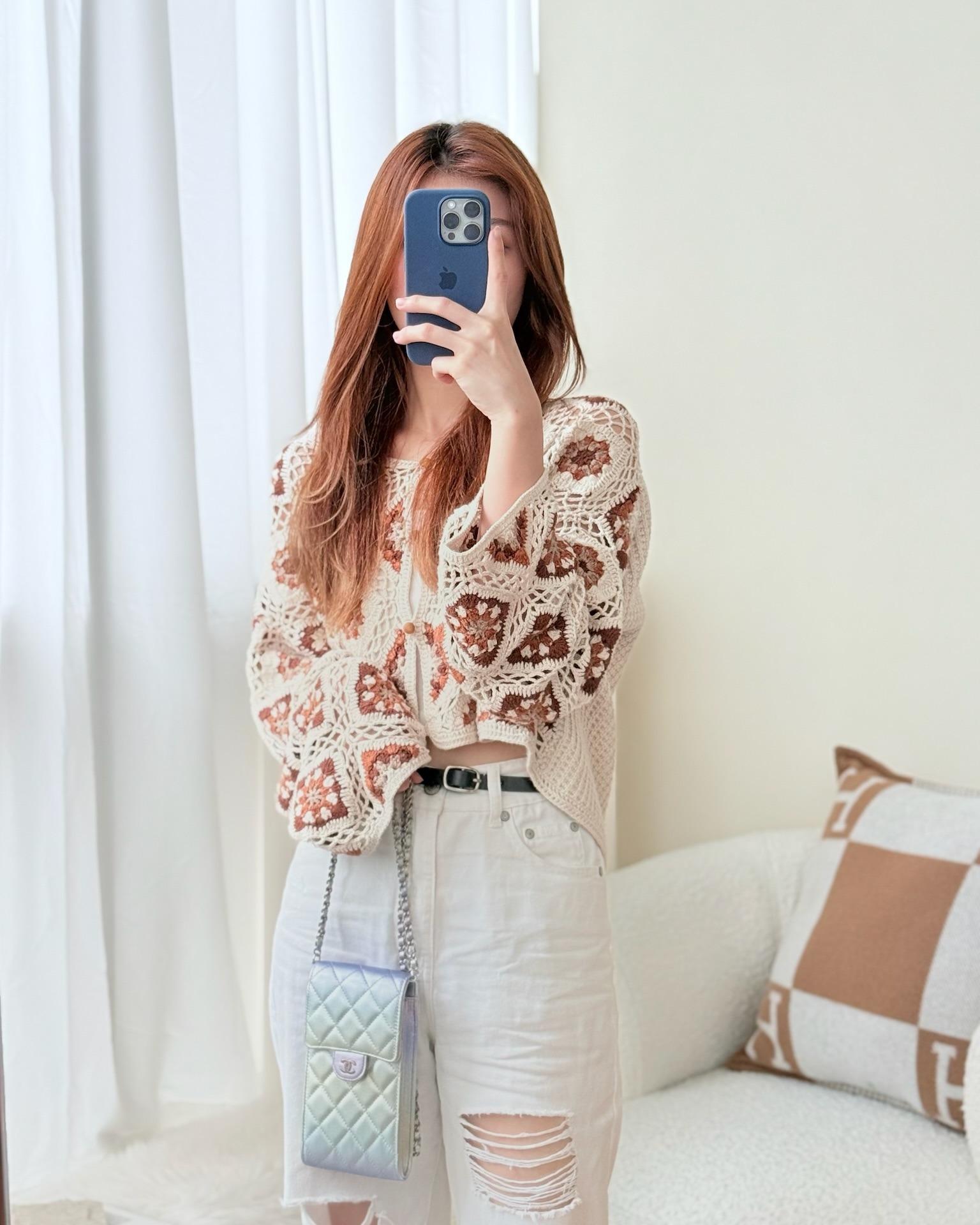 Chanel Classic Quilted Phone Holder Iridescent Rainbow Calfskin