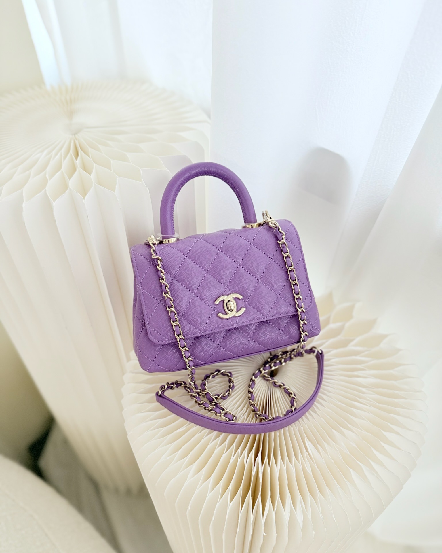 Chanel Quilted Mini Coco Handle Caviar Purple