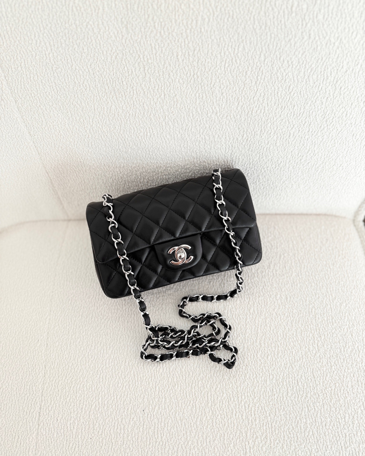 Chanel Quilted Mini Rectangular Flap Black Lambskin