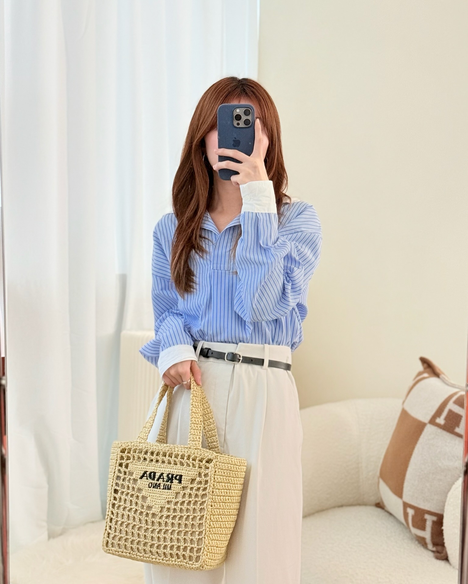 Prada Small Raffia Shopping Tote Bag