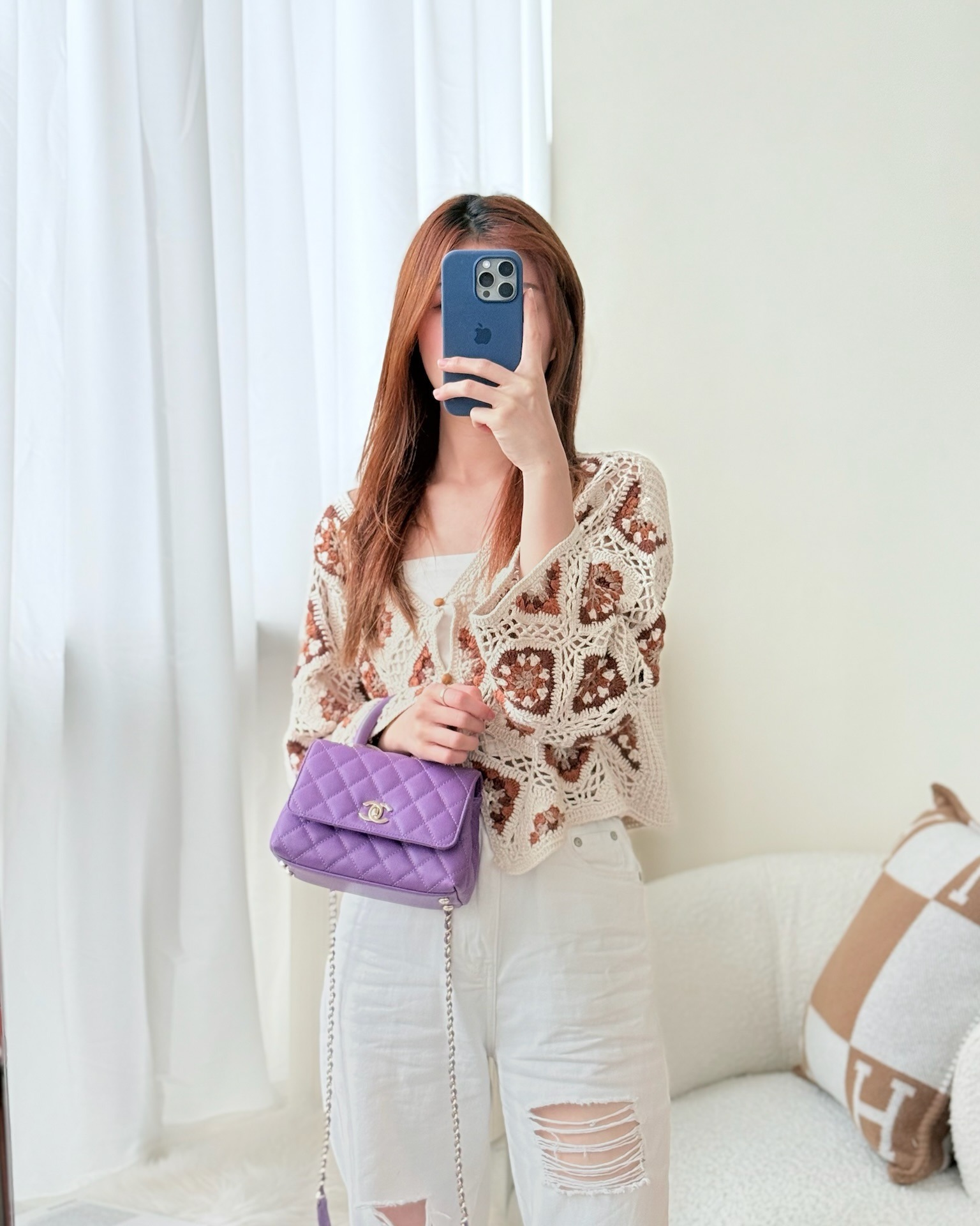 Chanel Quilted Mini Coco Handle Caviar Purple