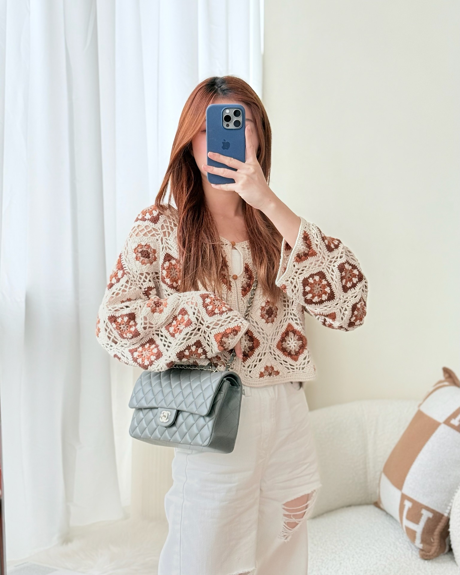 Chanel Classic M/L Medium Flap Quilted Grey Lambskin